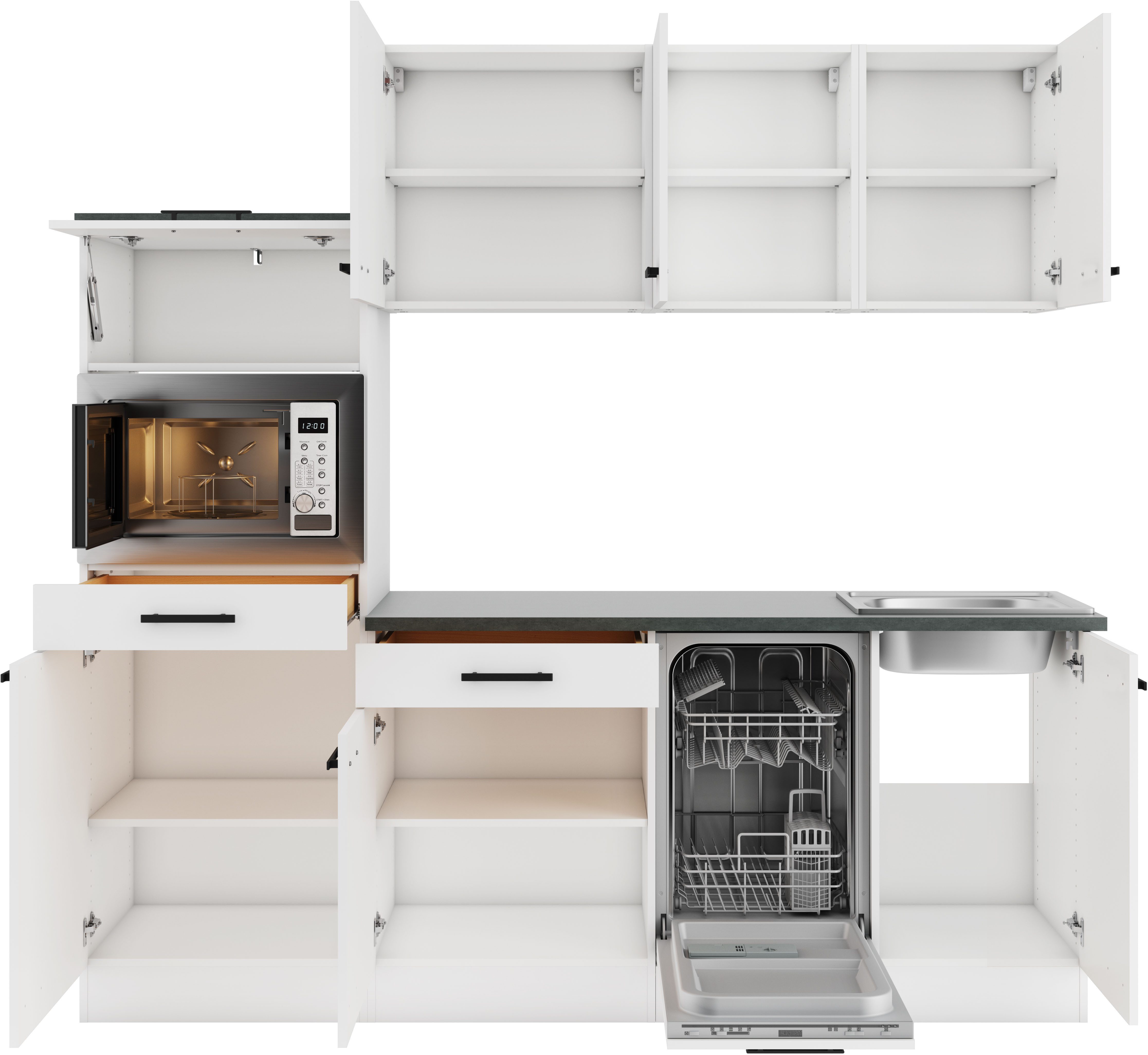 OPTIFIT Keukenblok Palma Breedte 210 cm, optioneel met elektrische apparaten, spiegelbeeld op te stellen