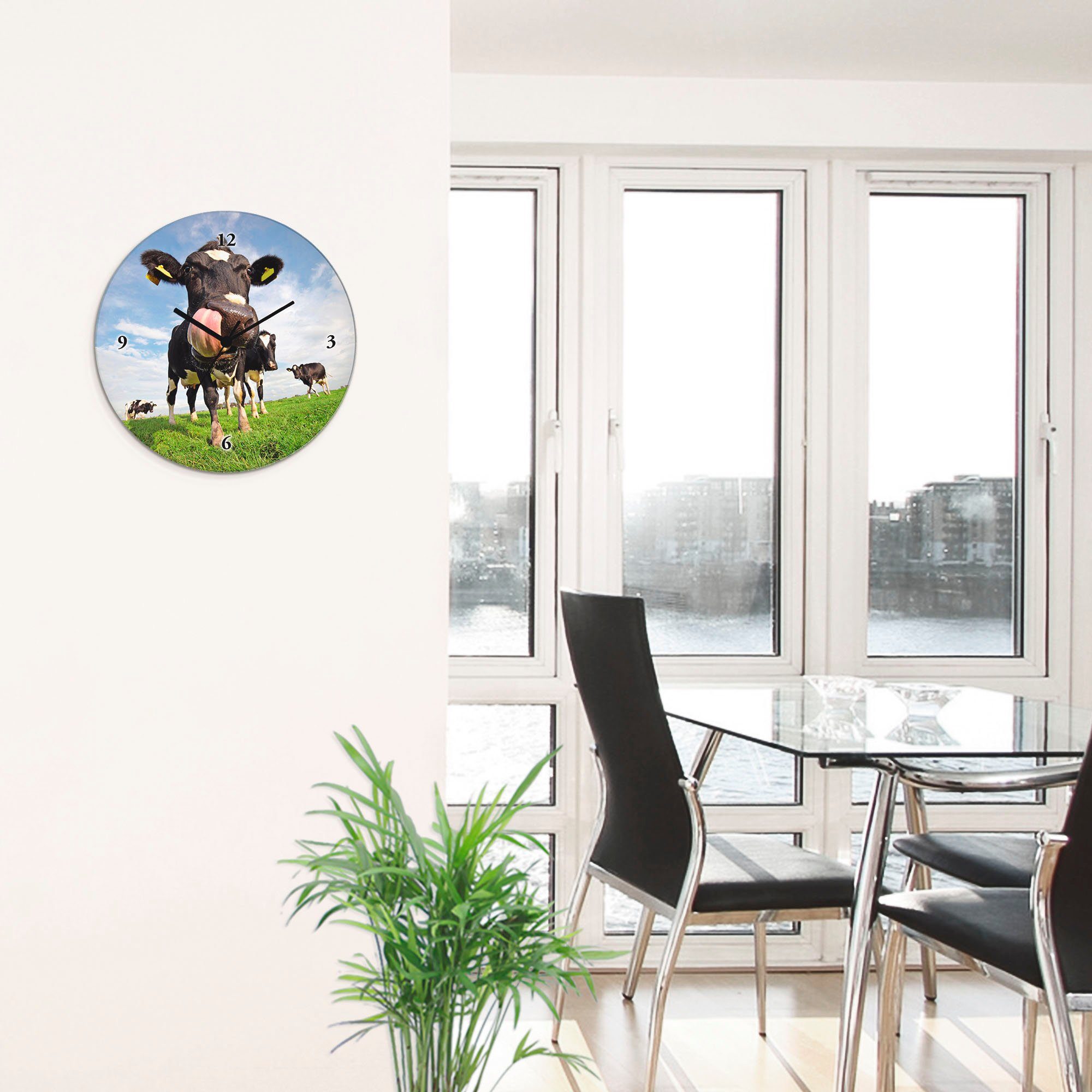 Artland Wandklok Holstein-koe met enorme tong optioneel verkrijgbaar met kwarts- of radiografisch uurwerk, geruisloos zonder tikkend geluid