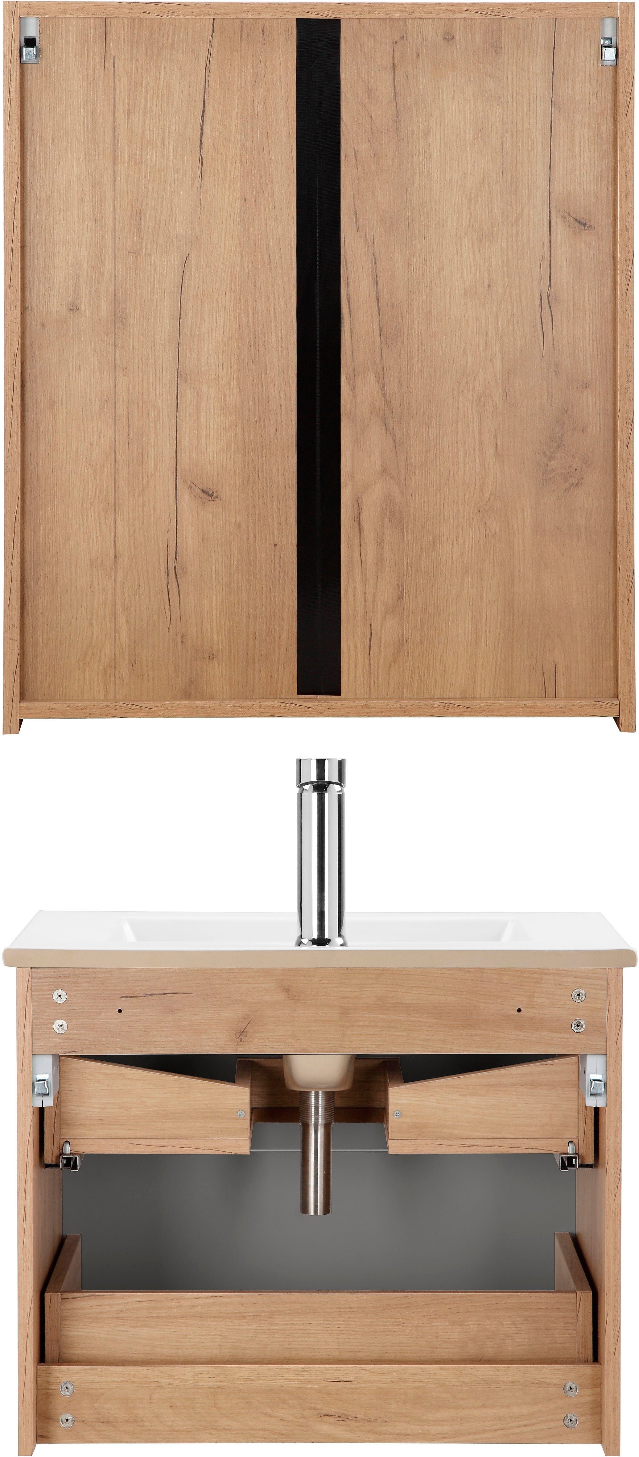 welltime Badkamerserie Lund badkamermeubelset badkamerkast badkamerset Spiegelkast, wastafelonderkast en wasbak breedte 60 cm (complete set)