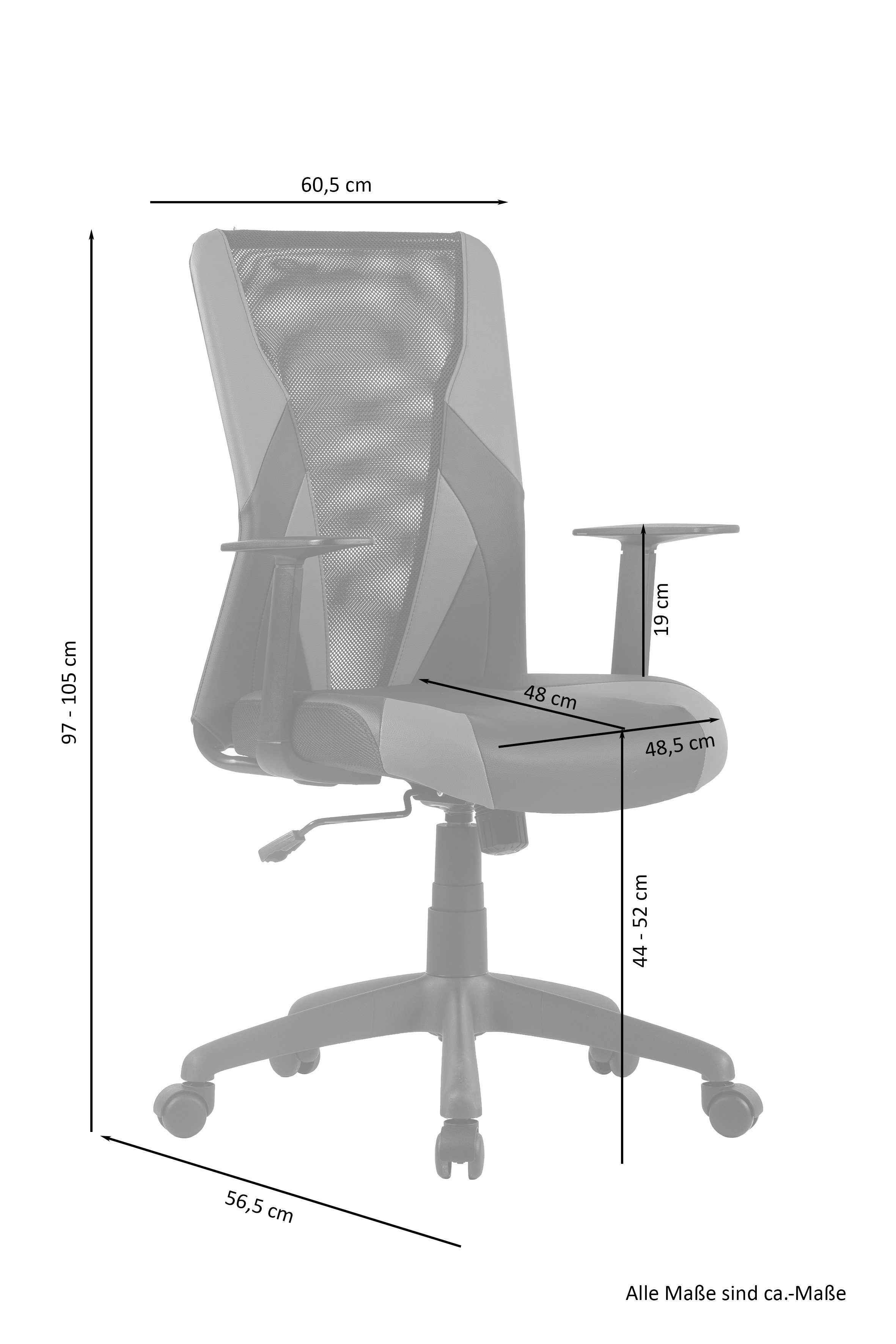 byLIVING Draaistoel Flash moderne bureaustoel met ventilerende rugleuning (1 stuk)