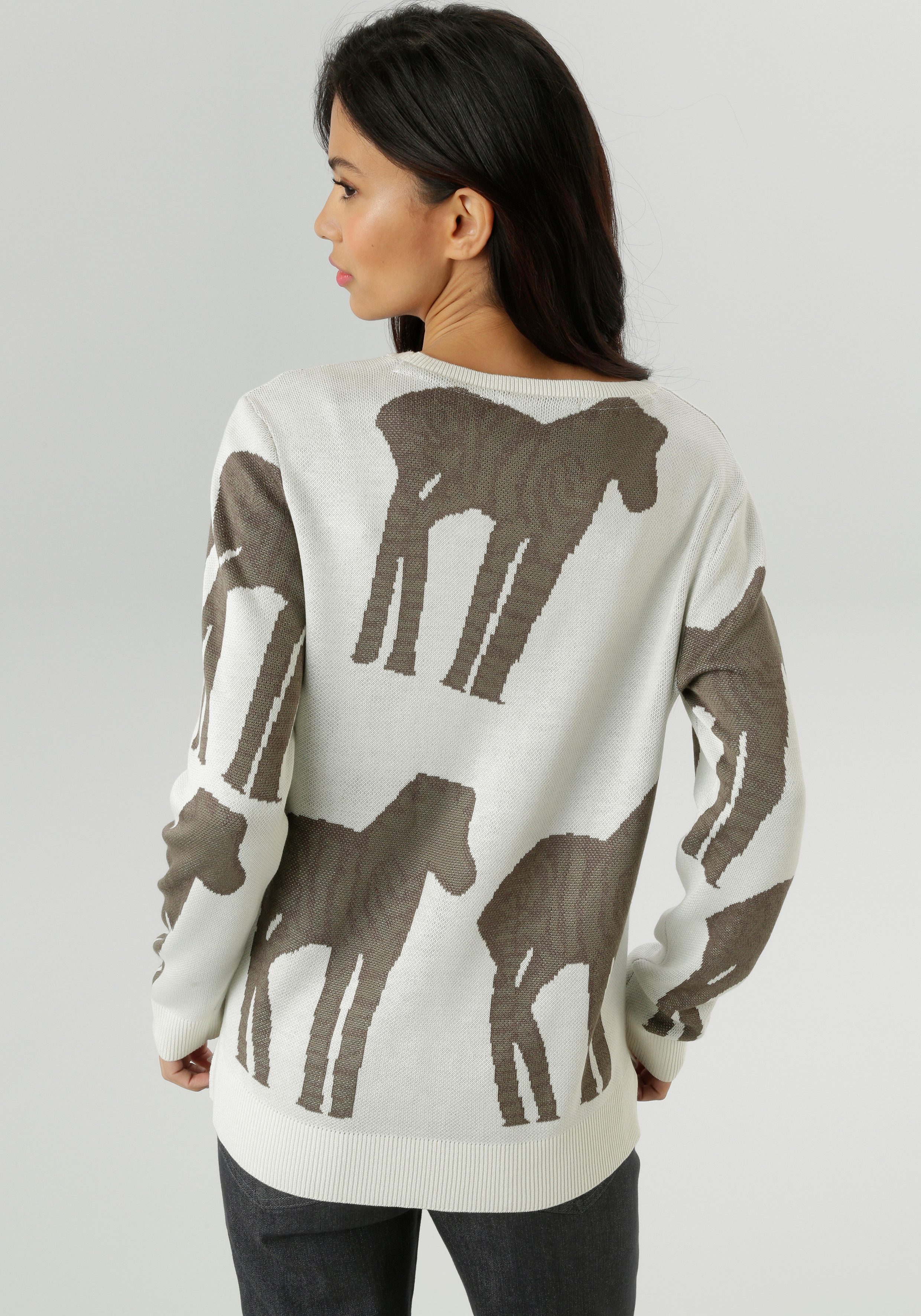 Aniston SELECTED Gebreide trui met trendy en grote jacquardpatronen - nieuwe kollectie