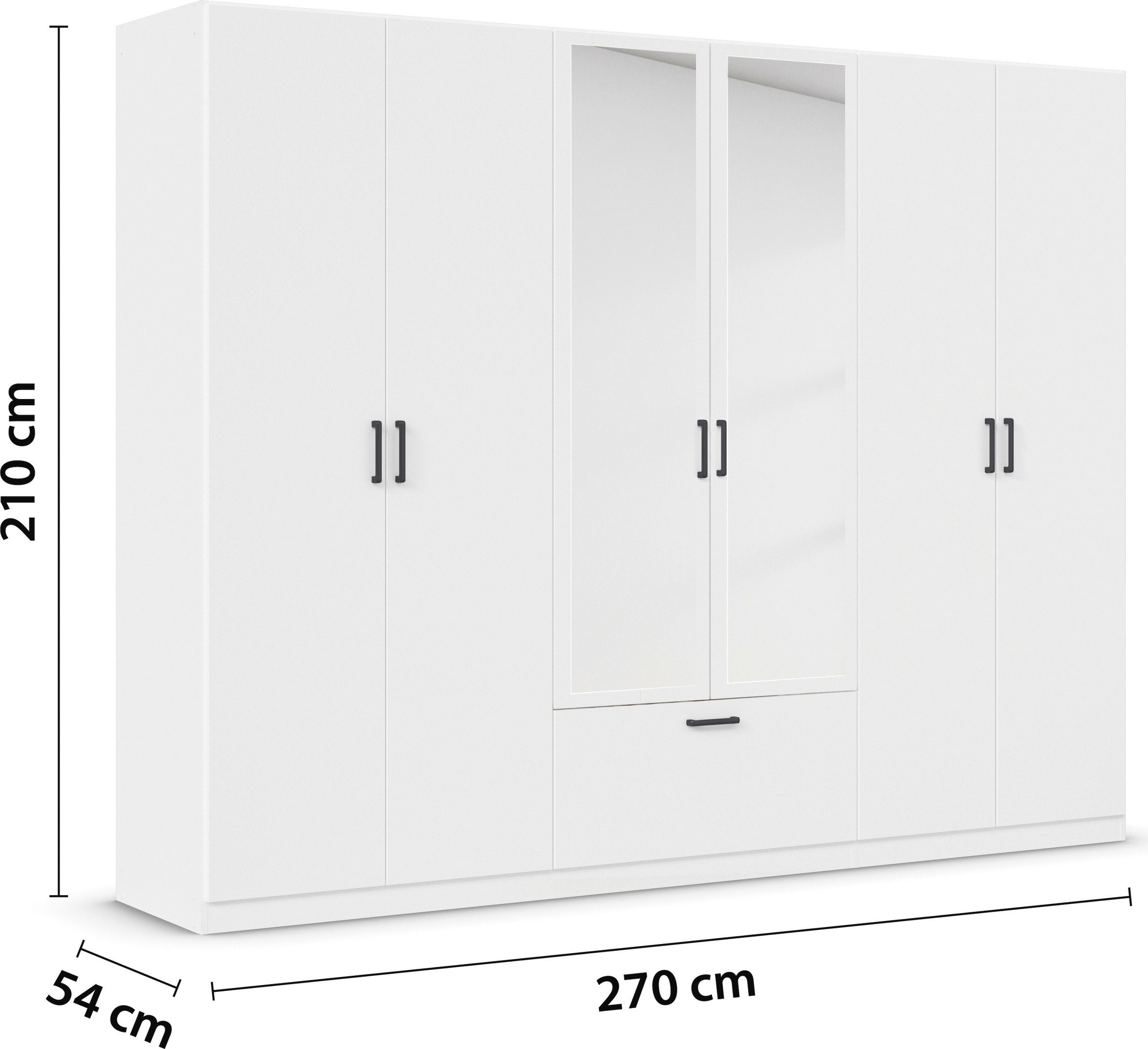 rauch Draaideurkast Kledingkast kast garderobe waskast BARI met spiegel met lades in het midden, moderne greep in grijs metallic made in germany