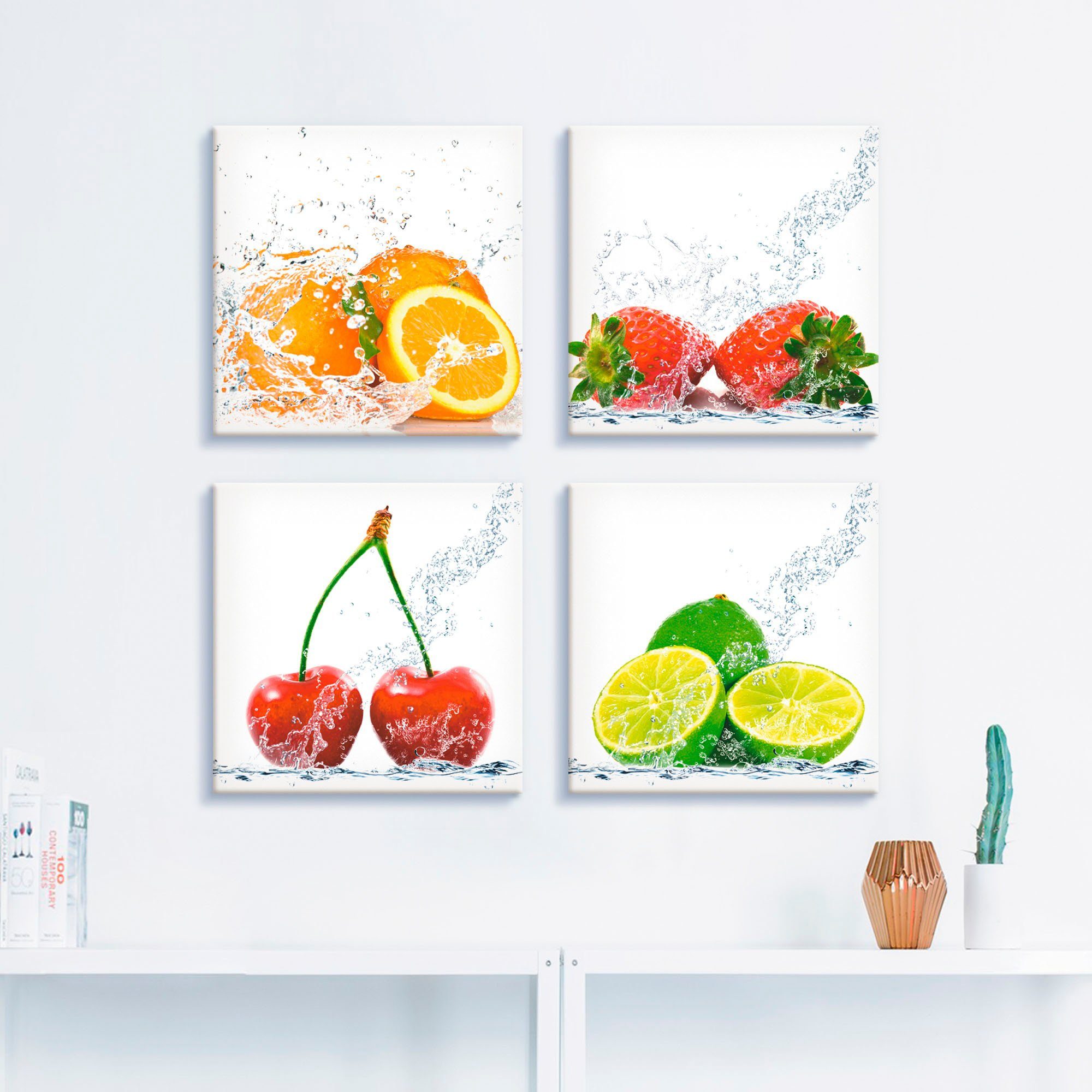 Artland Artprint op linnen Vruchten met prikwater set van 4, verschillende maten (4-delig)