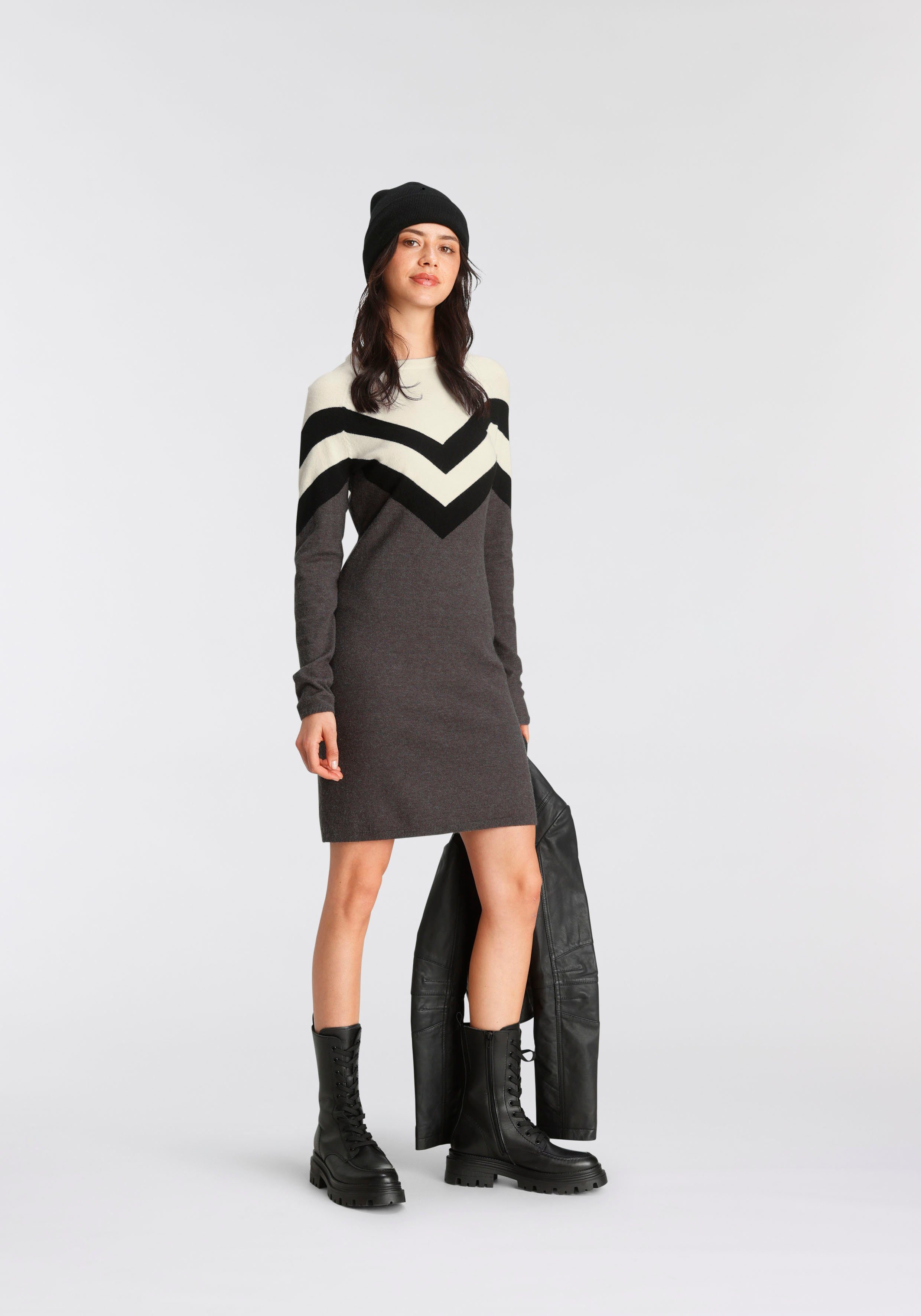 Tamaris Gebreide jurk casual look, van katoenmix, lange raglanmouwen