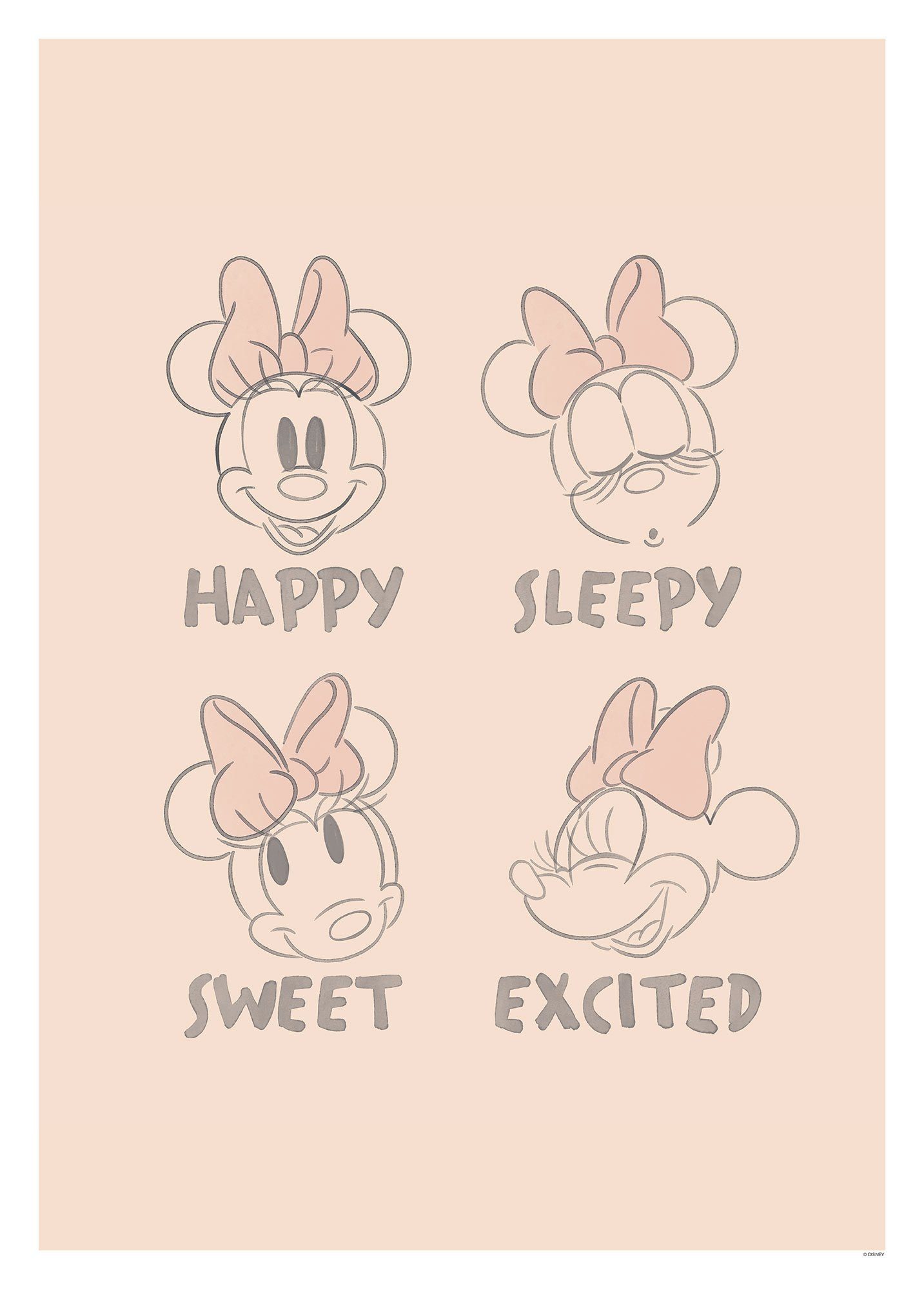 Komar Wanddecoratie Minnie Pink Emotions Wanddecoratie voor de kinderkamer - zonder lijst (1 stuk) deurposters maat 50 cm x 70 cm roze