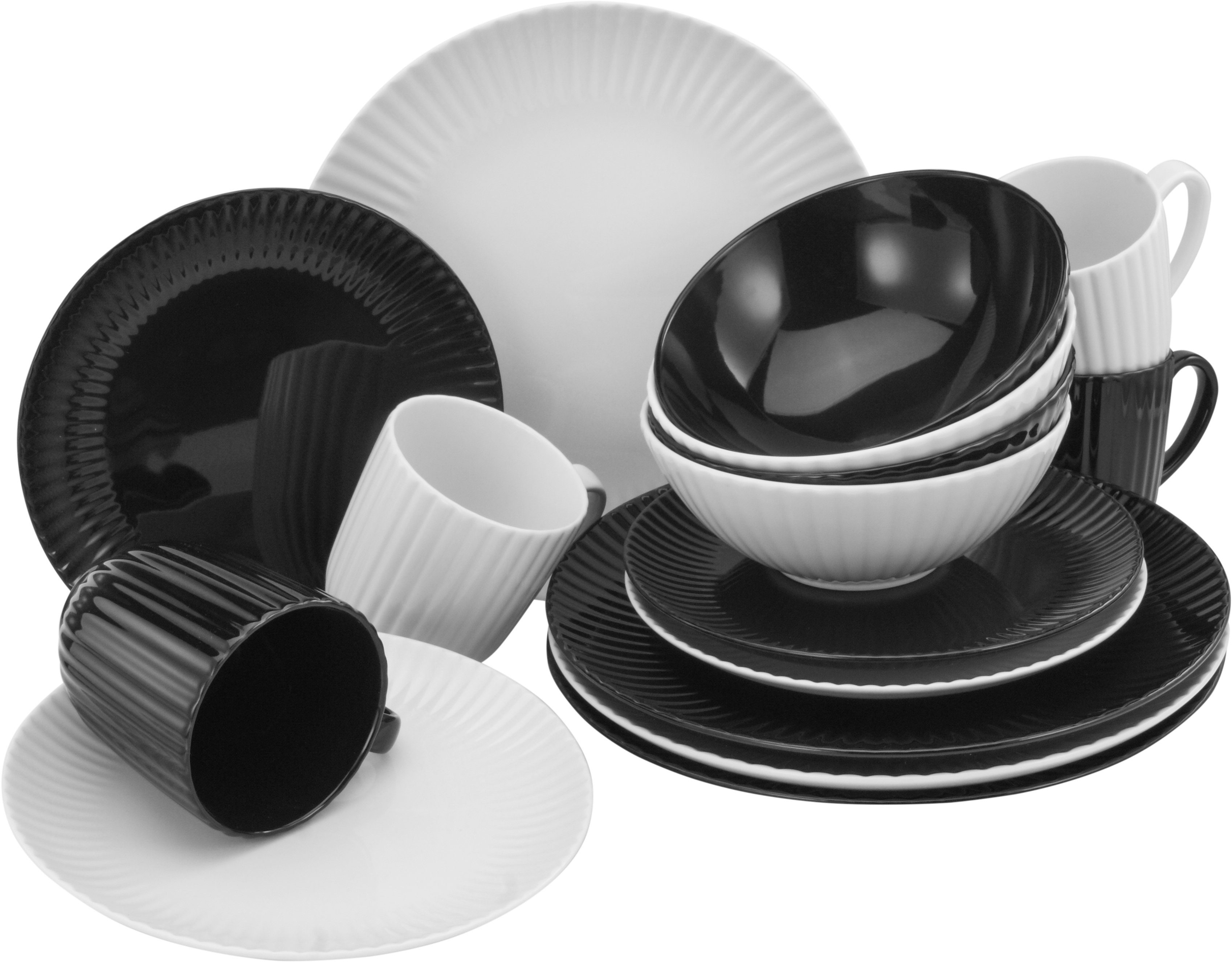 CreaTable combi-servies Allegra Black & White actueel trenddesign in zwart en wit (set, 16-delig)