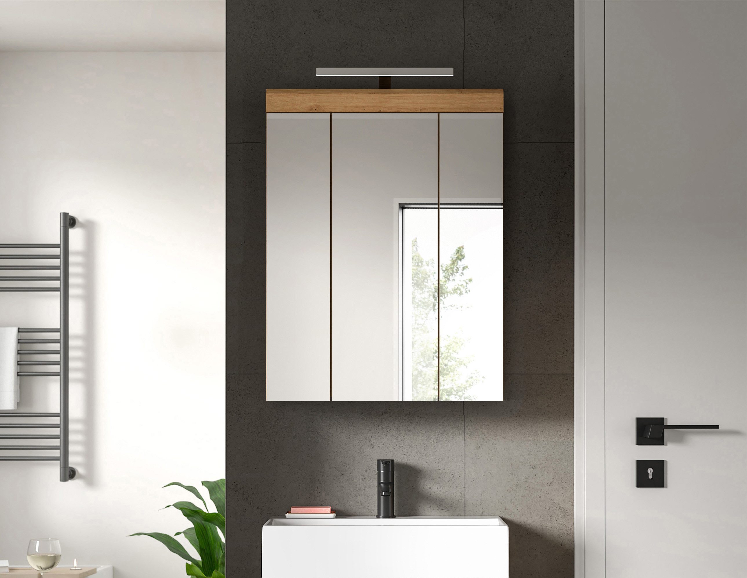 INOSIGN Spiegelkast Siena, breedte 60 cm, incl. verlichting, 3 spiegelt deuren, 9 vakken in verschillende kleuren verkrijgbaar, badkamermeubels, spiegel, badkamerkast, badkamer (set)