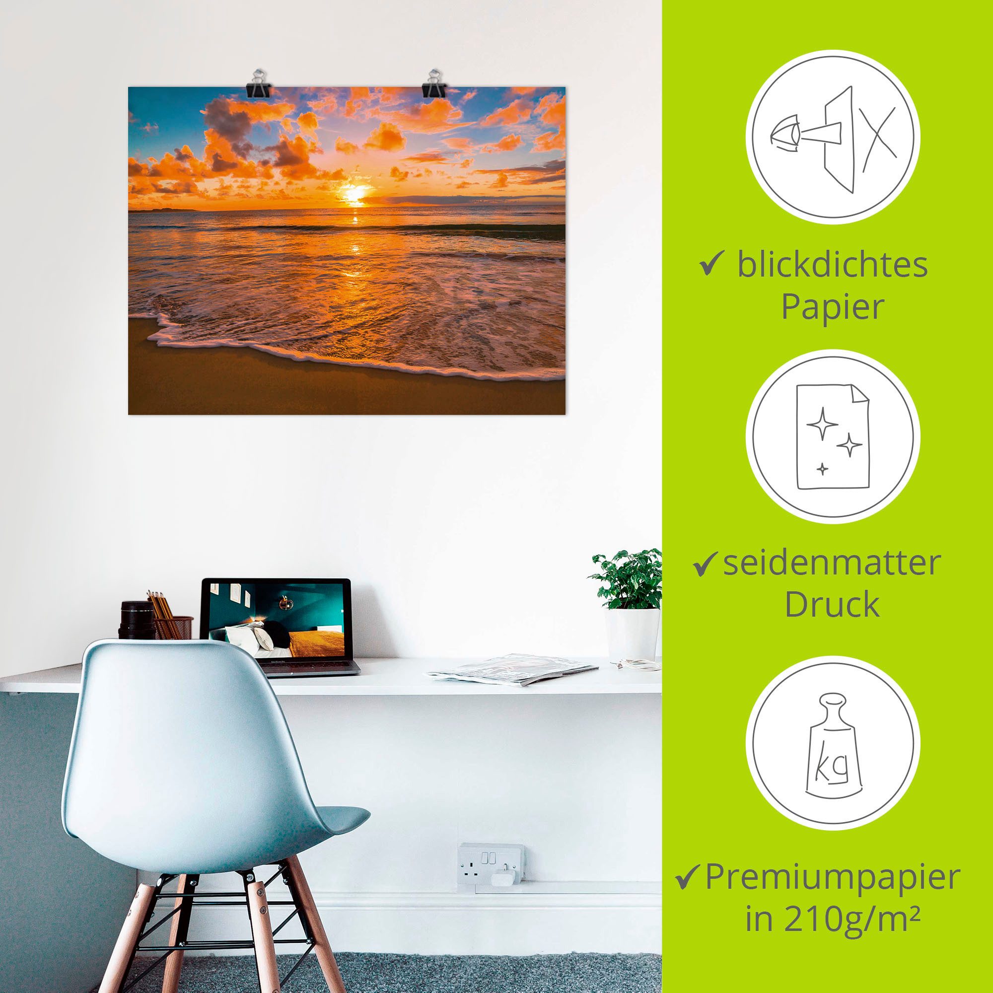 Artland Artprint Zonsondergang aan het strand als artprint op linnen, poster in verschillende formaten maten