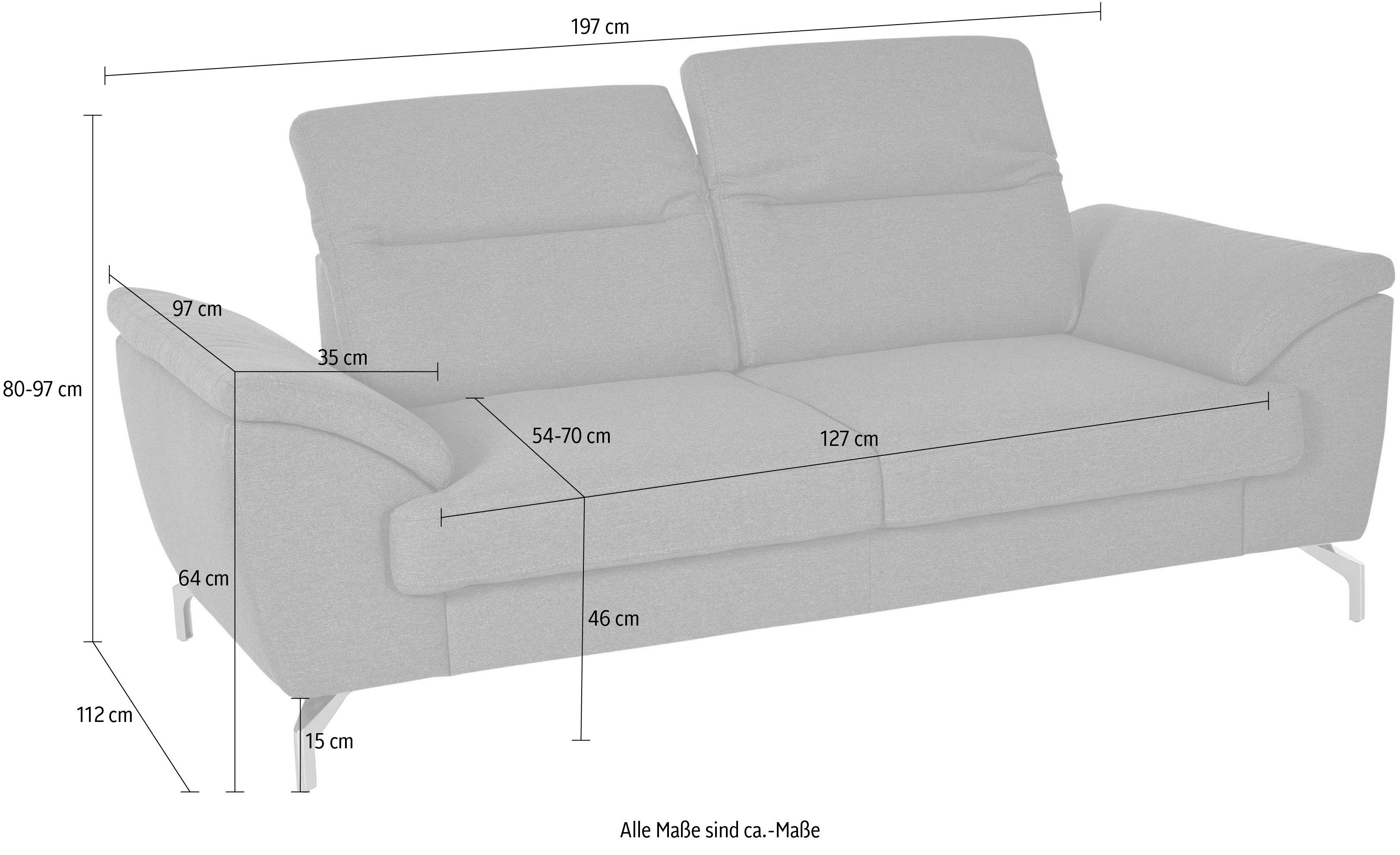 sit&more 2-zitsbank Percy 15 cm poothoogte, zitdiepteverstelling, naar keuze verstelbare hoofdsteun