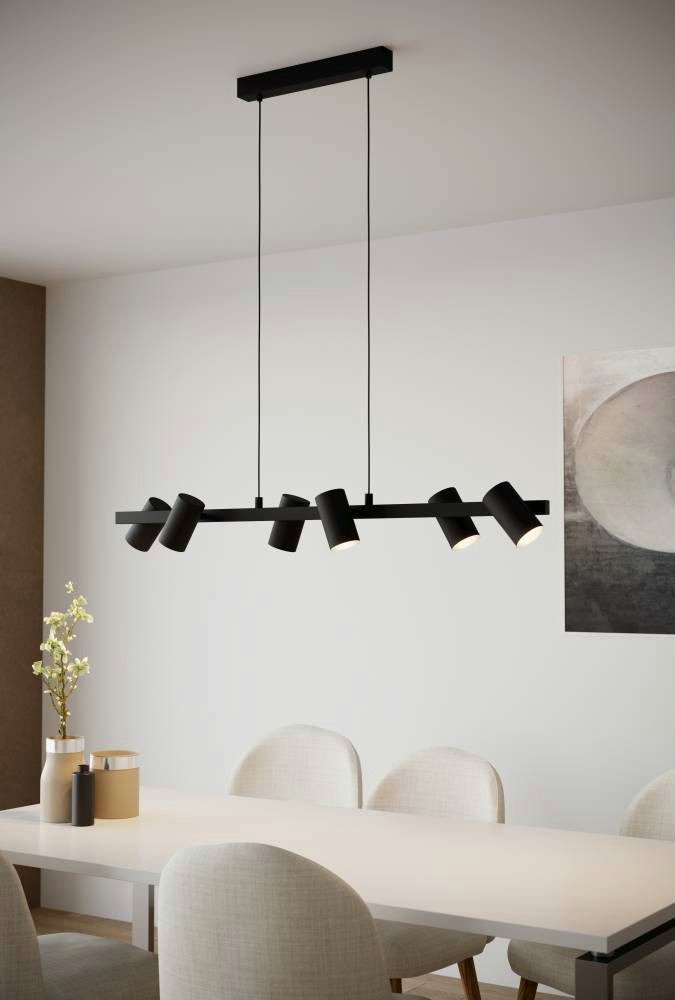 EGLO Hanglamp GATUELA 1 Hanglamp eettafel met 6 spots, metaal in zwart, E14 fitting (1 stuk)