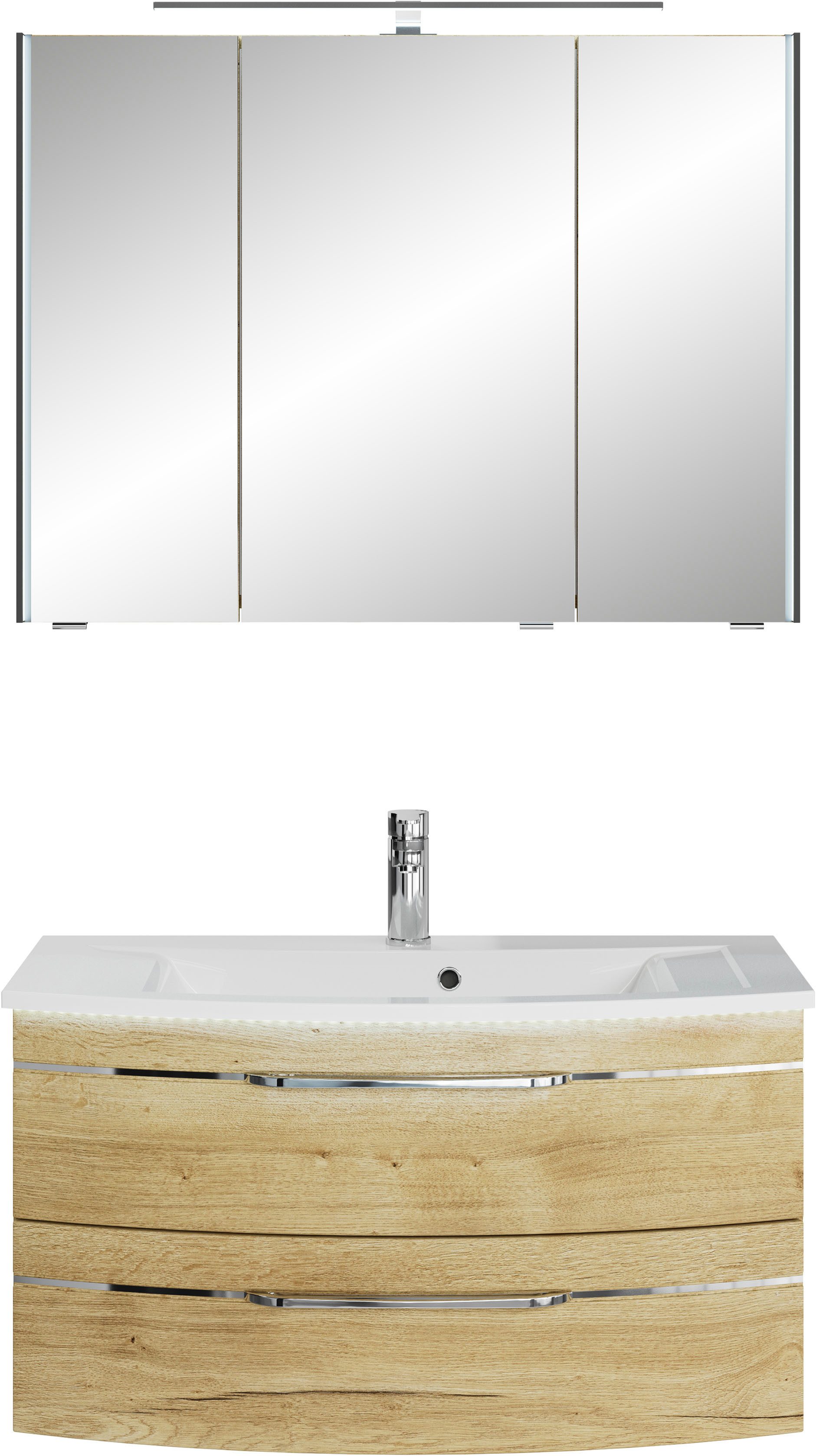 Saphir Badmeubelset Serie 7045 2-delig, mineraalmarmeren wastafel met led-spiegelkast (set, 2 stuks)
