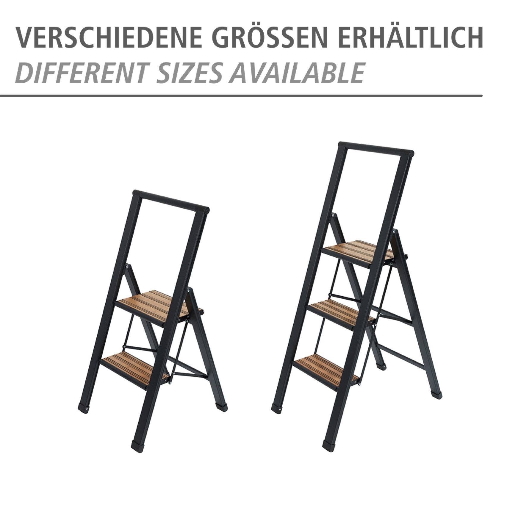 WENKO Huishoudtrapje Model Alu-Design Aluminium-design, XXL-treden, robuust aluminium in combinatie met bamboe