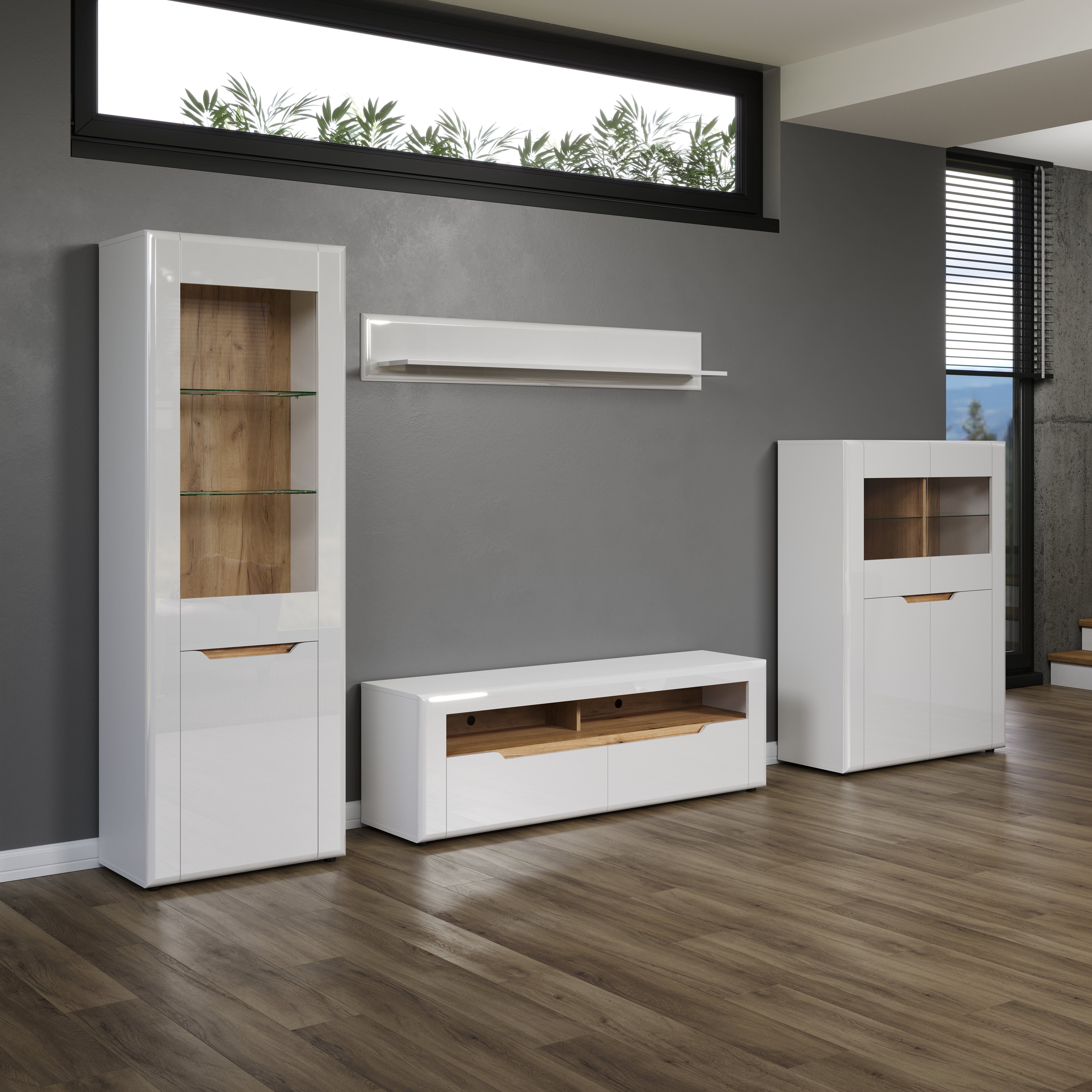 INOSIGN Wandmeubel Graz Afm. gemonteerd (B/D/H in cm): 341x40x192 - hoogglansfronten (complete set, 4-delig)