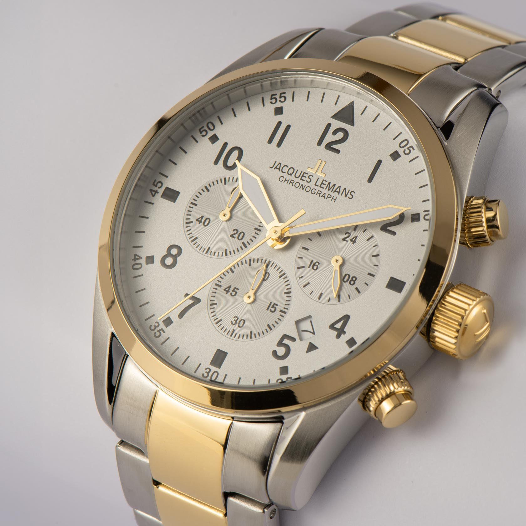 Jacques Lemans Chronograaf Barcelona Quartz horloge, polshorloge, herenhorloge, roestvrijstalen band, stopwatchfunctie, dag