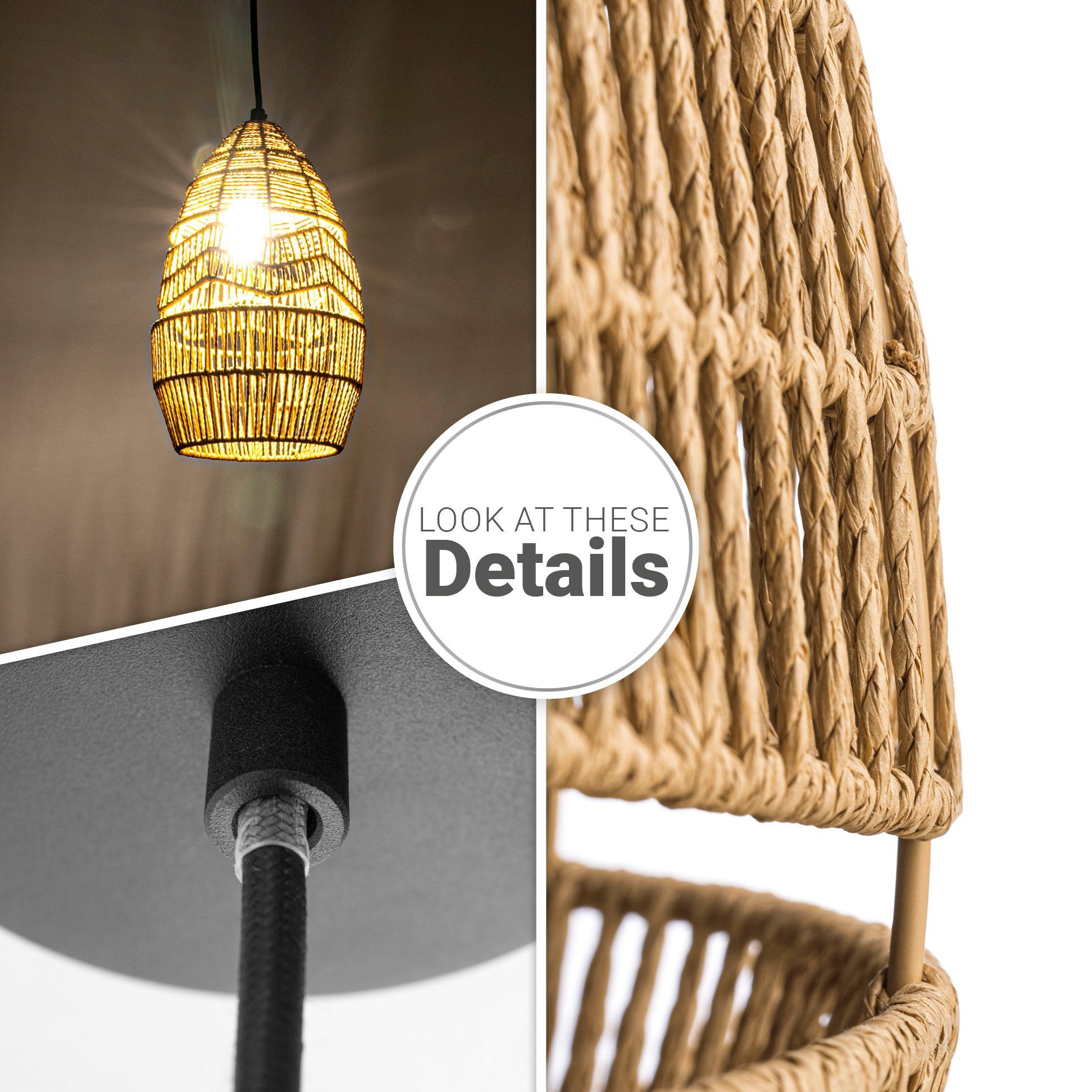 Paco Home Hanglamp Villa LED pendellamp eettafel lamp boho plafondlamp papier E27 natuurlijk