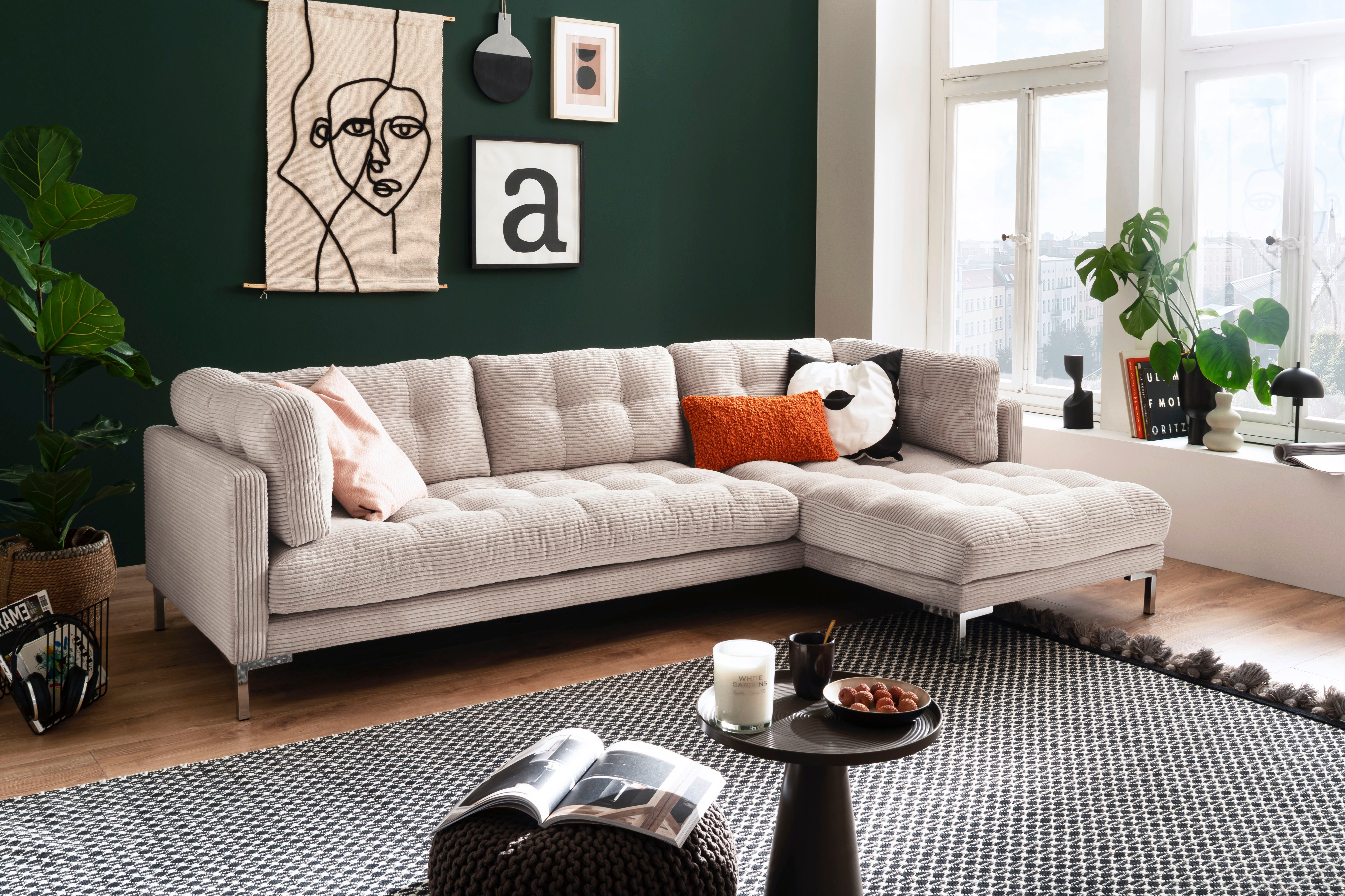 Trends by HG Hoekbank Landau L-vorm in cordstof met metalen voet