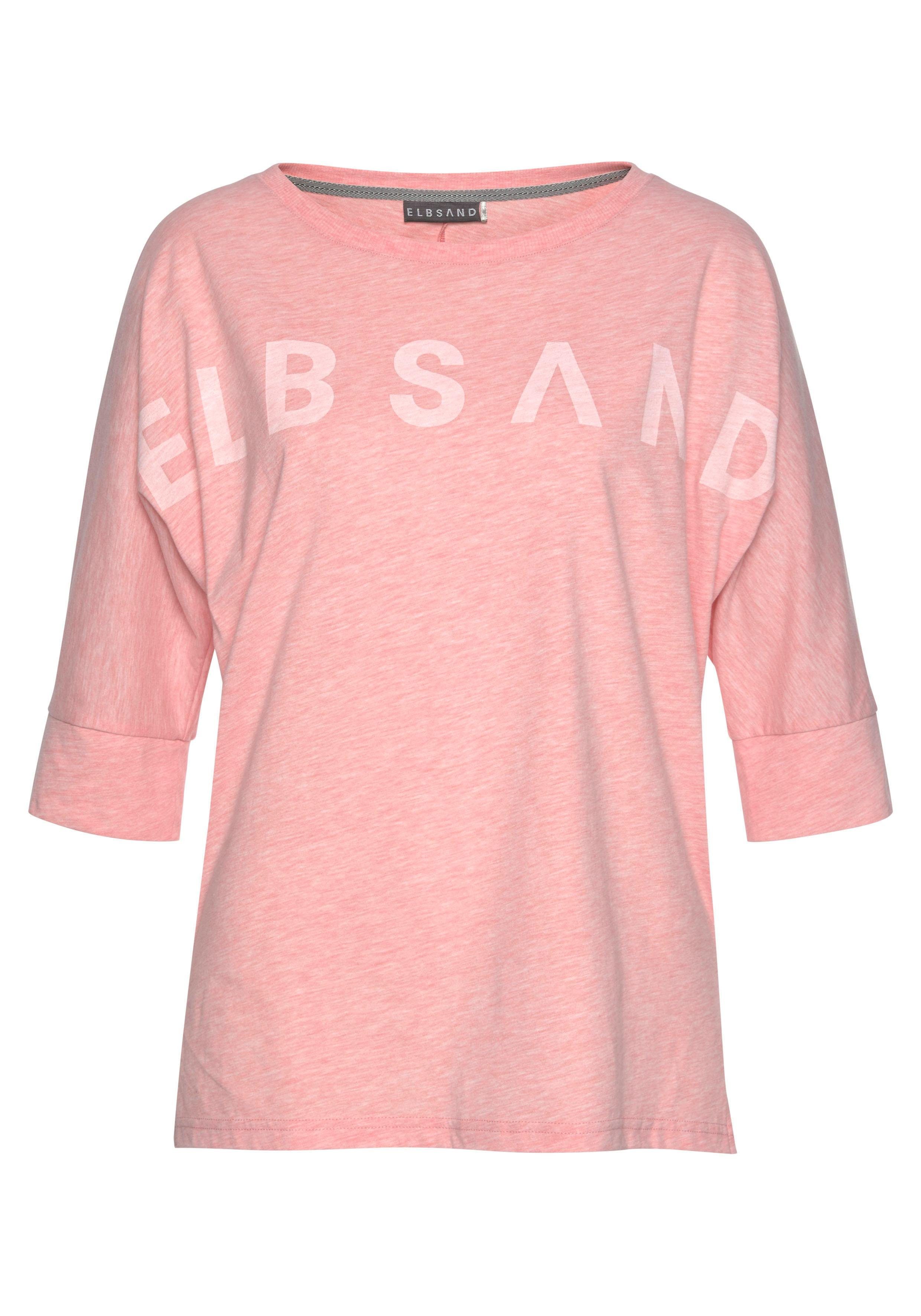 Elbsand Shirt met 3/4-mouwen IDUNA in gemêleerde look met logoprint op de voorkant, katoenmix, losse pasvorm