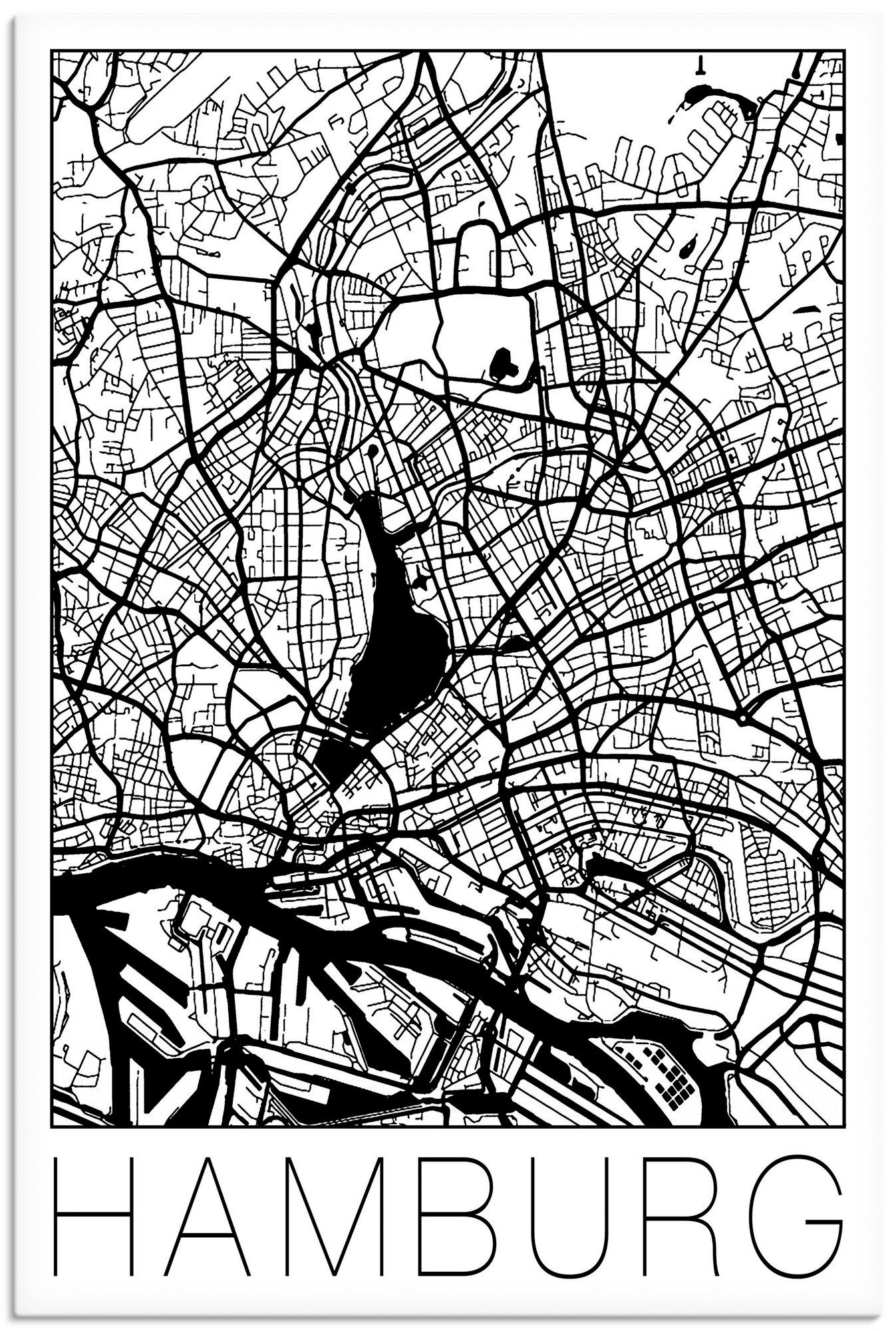 Artland Artprint Retro kaart Hamburg Duitsland als artprint op linnen, poster in verschillende formaten maten