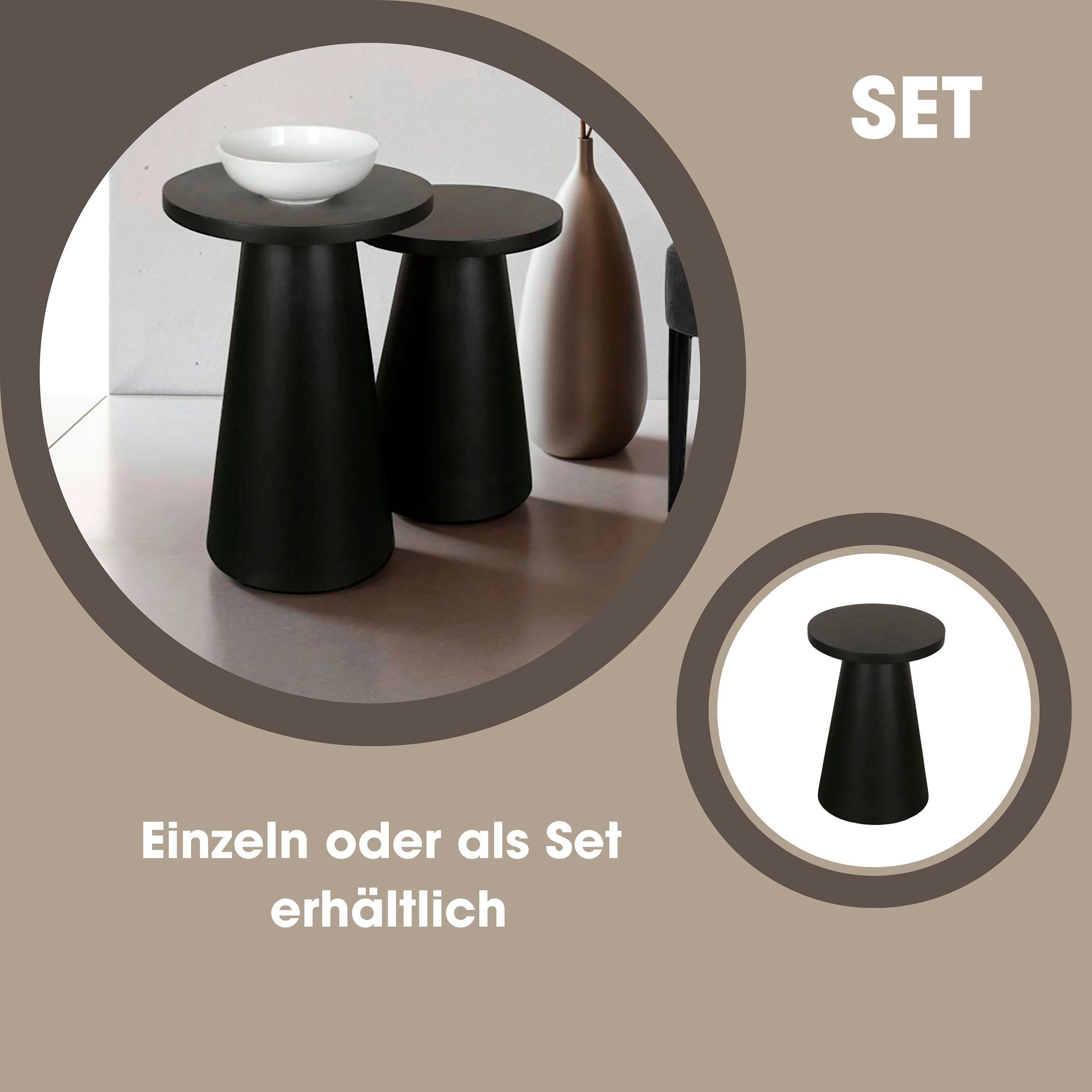 byLIVING Bijzettafel Kegel uit massief hout in zwart of white wash, verschillende maten