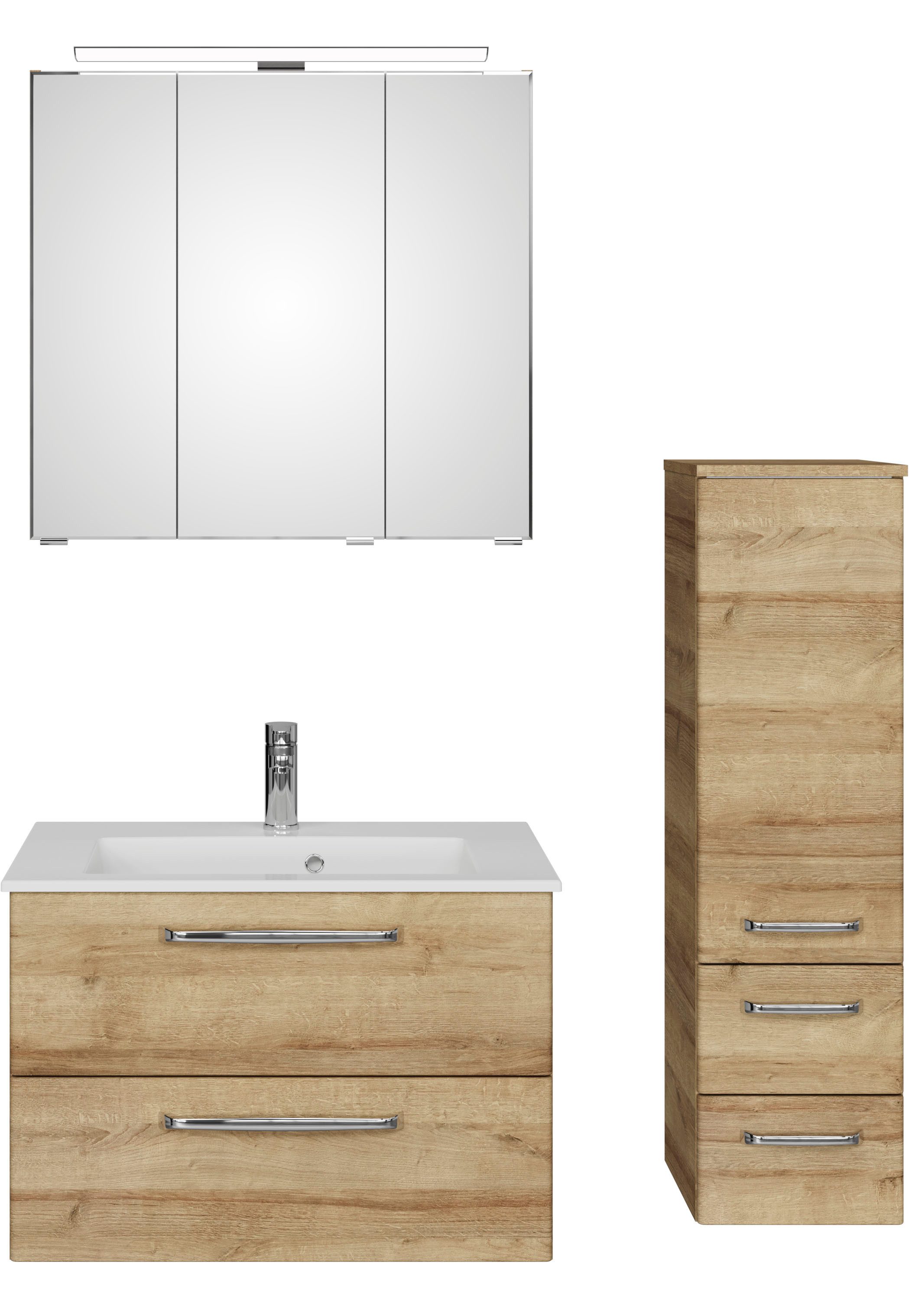 Saphir Badmeubelset Trentino 3-delig mineralen marmer wasbak, LED spiegelkast (4 stuks)