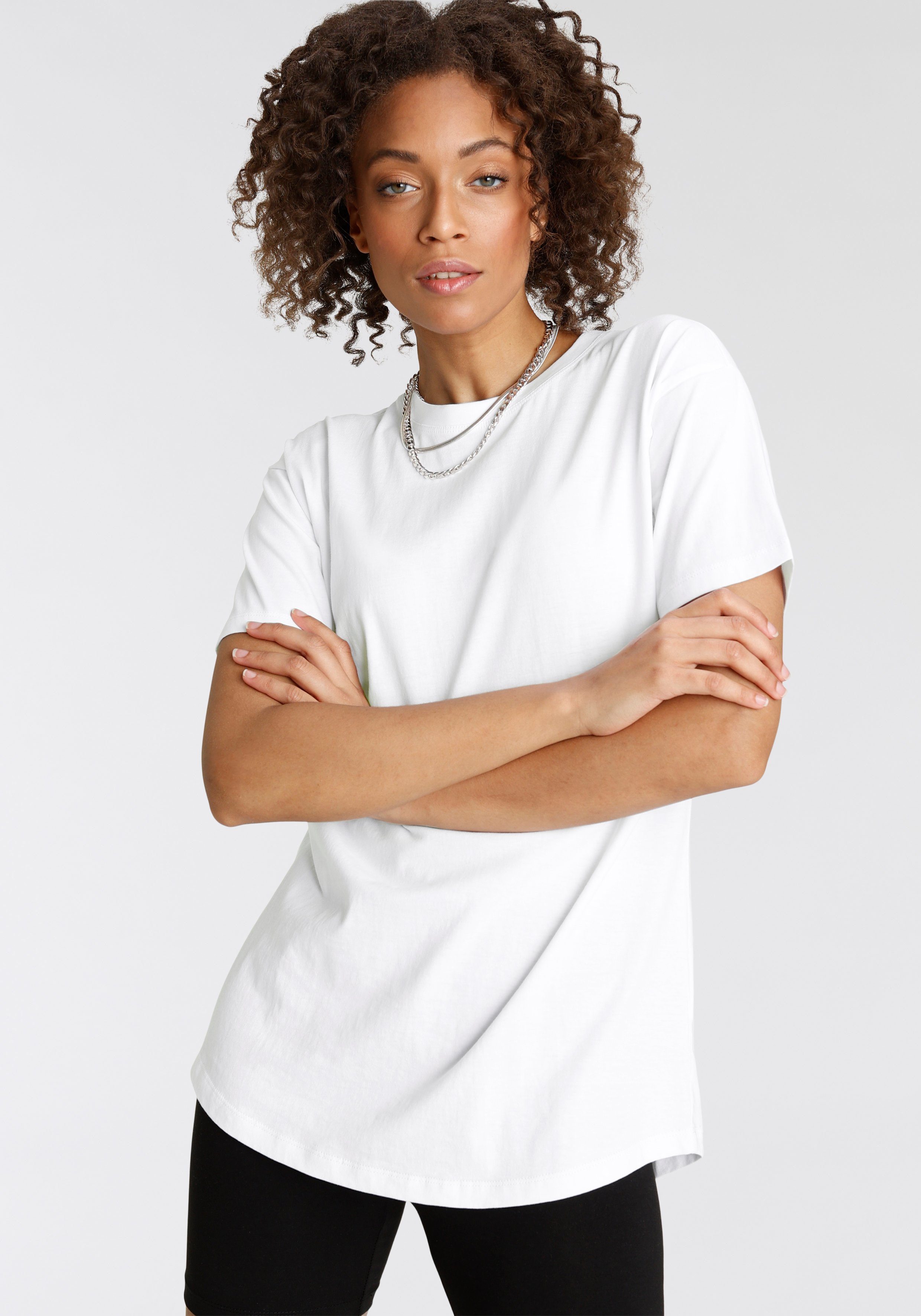 Tamaris Oversized shirt Korte mouwen, wijde snit, basic-stijl, ronde hals