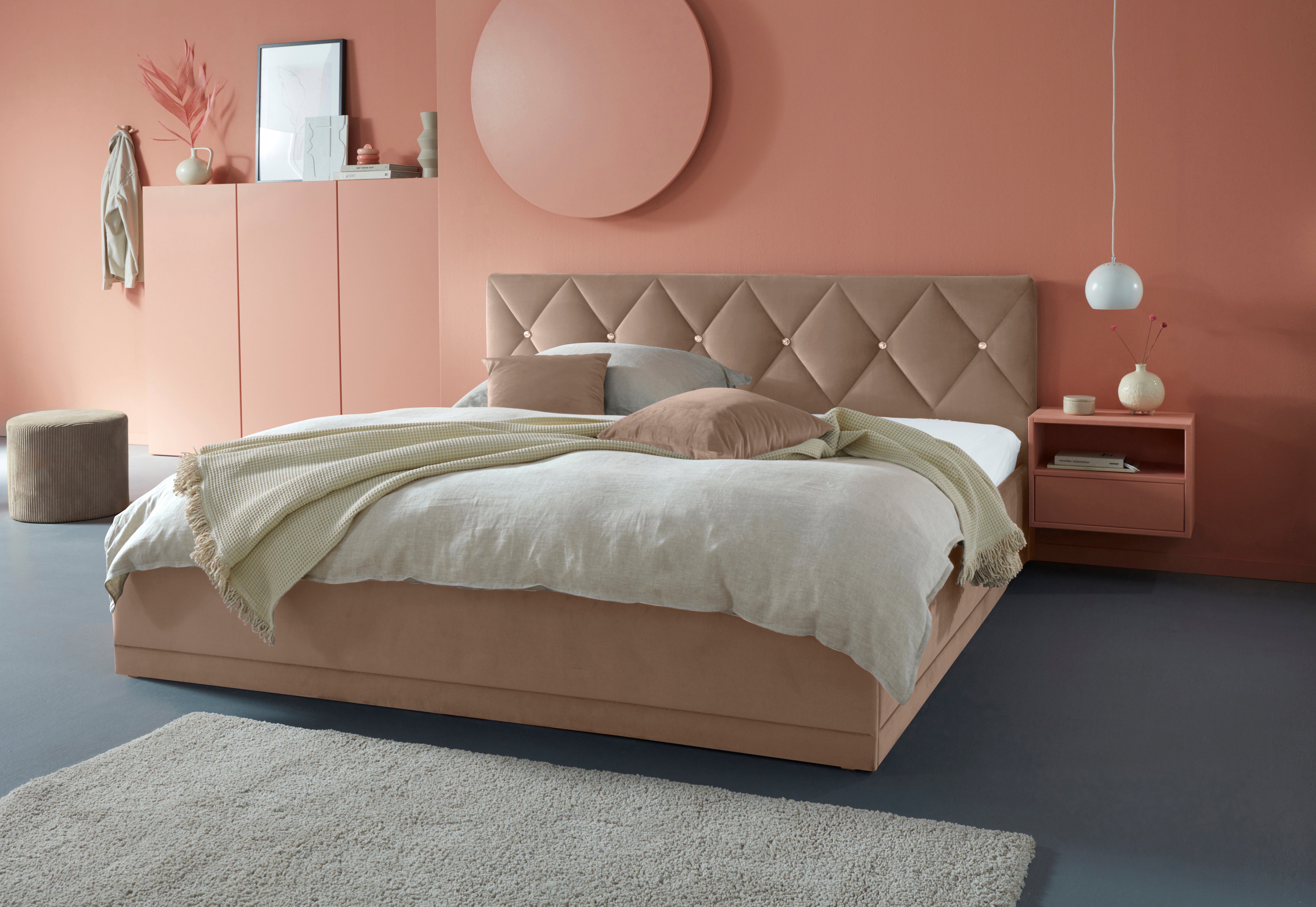 Westfalia Polsterbetten Gestoffeerd bed ADAMAS ook met bedlade, knoopdetails met stras bedden beige