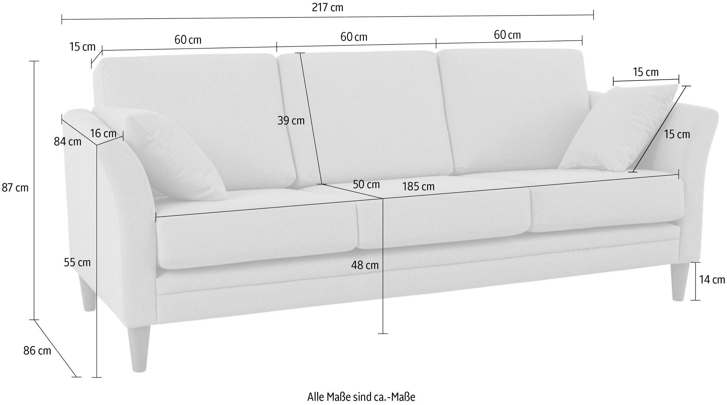 Home affaire 3-zitsbank Arellano, breedte 217 cm klassiek ontwerp, 2 sierkussens inbegrepen, fijn geweven stof