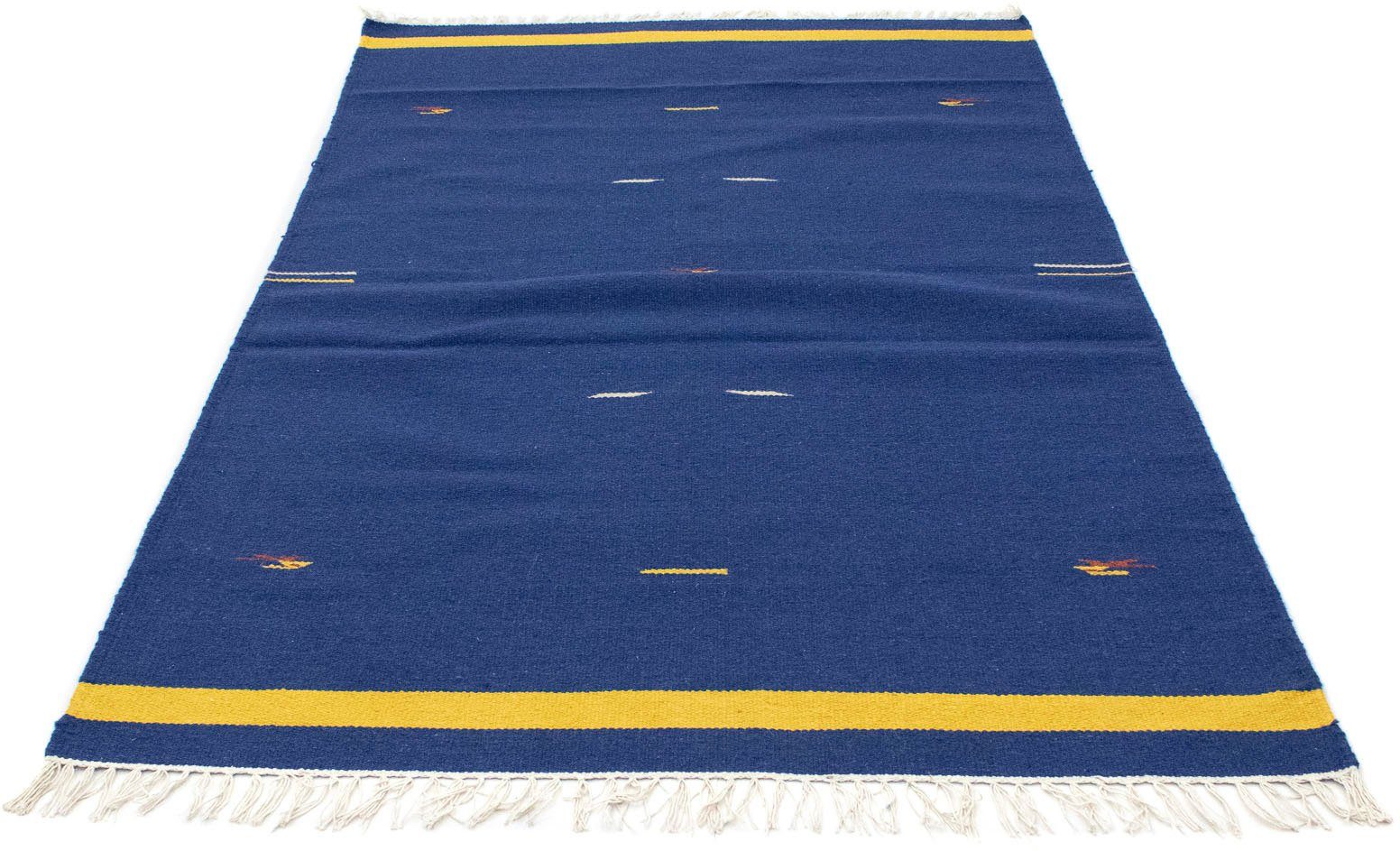 morgenland Wollen kleed Kelim vloerkleed met de hand geweven blauw Laagpolig