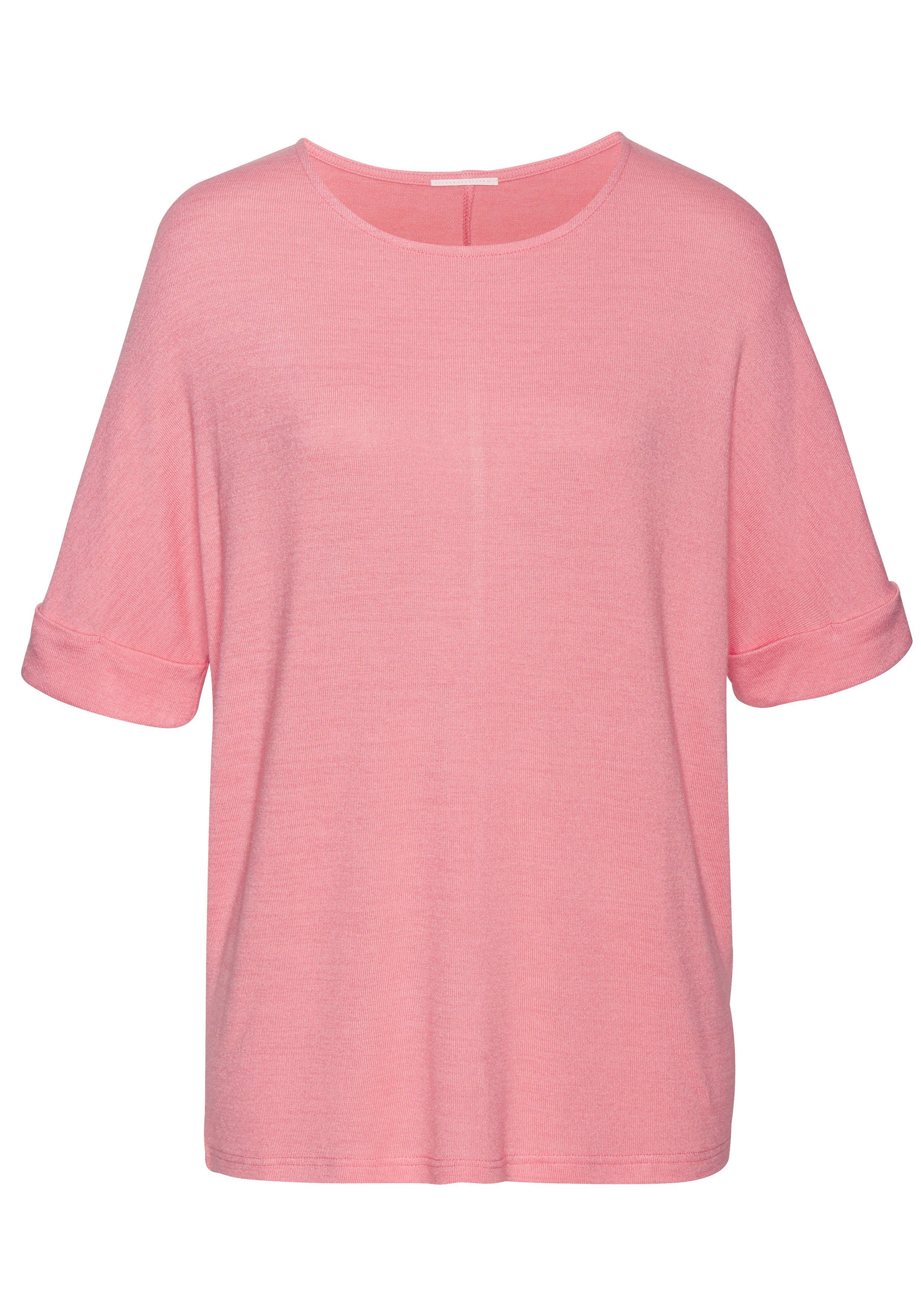 Lascana Shirt met ronde hals Met brede mouwomslag van zacht viscose-fijntricot