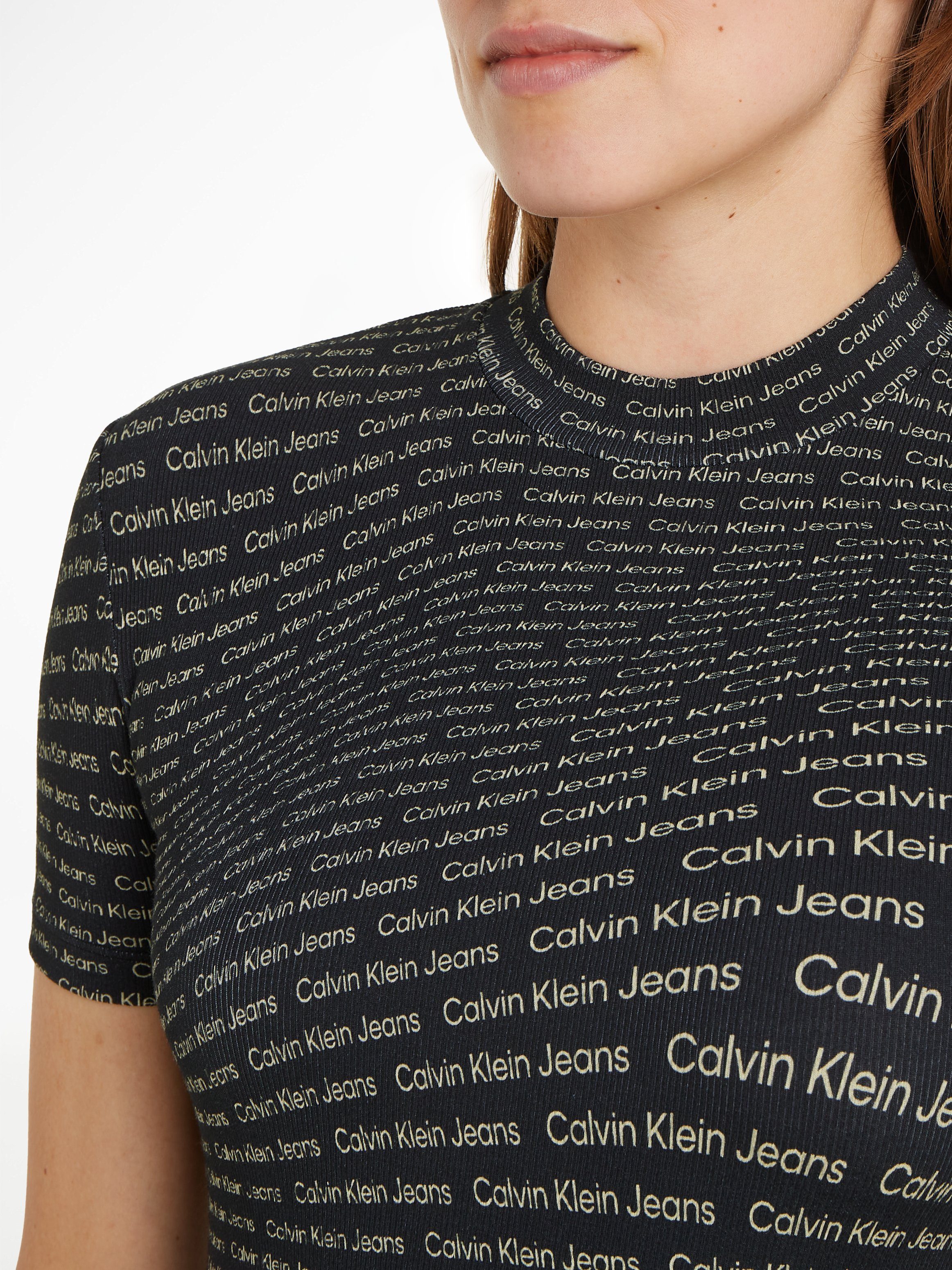 Calvin Klein Shirt met staande kraag AOP RIB TEE met een logo-opschrift