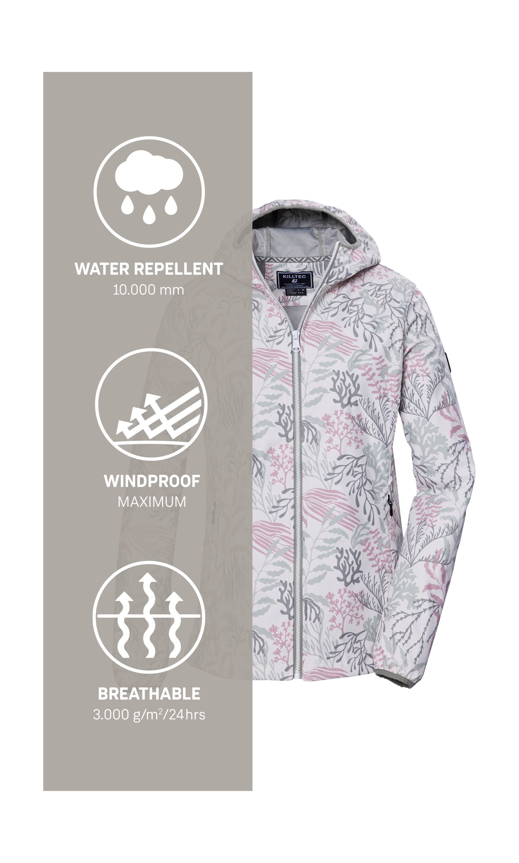 Killtec Softshell-jack KOS 56 WMN SFTSHLL JCKT Waterafstotende, winddichte softshelljack met bloemprint