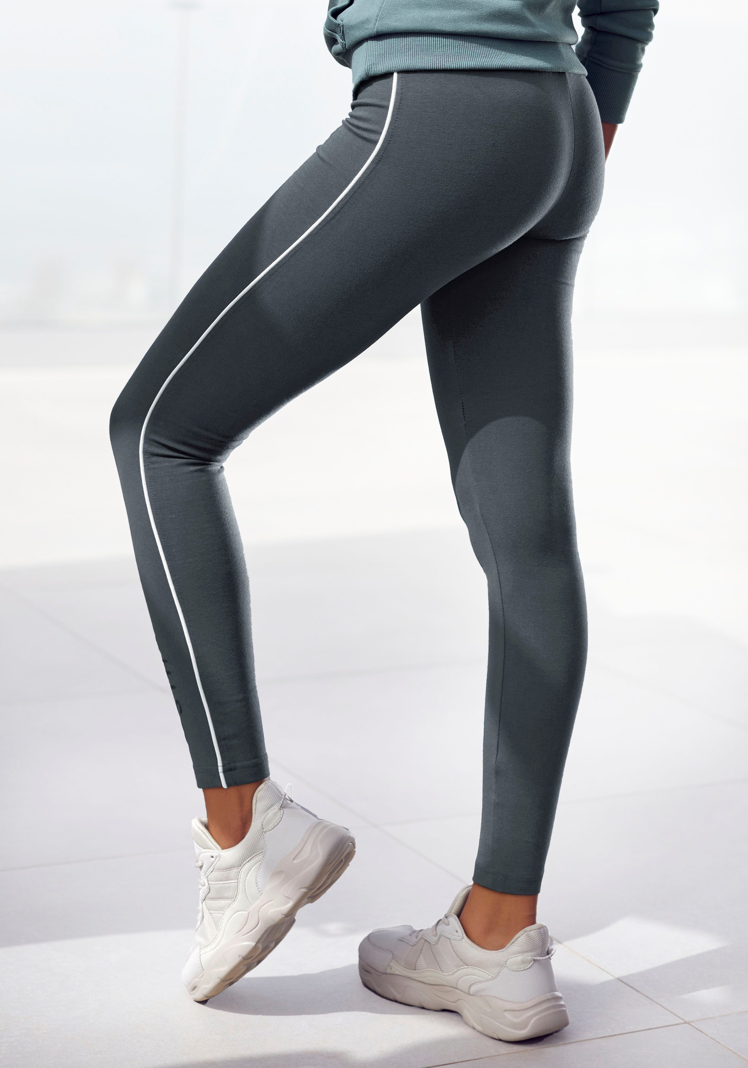 H.I.S Legging met wit contrasterend paspel dames broeken maat 32/34 blauw