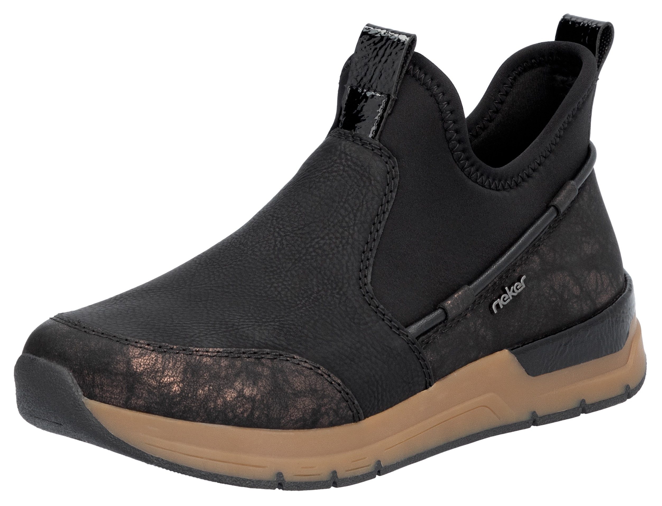 Rieker Slip-on sneakers , instappers, high top sneaker, herfstschoen met metallic glans
