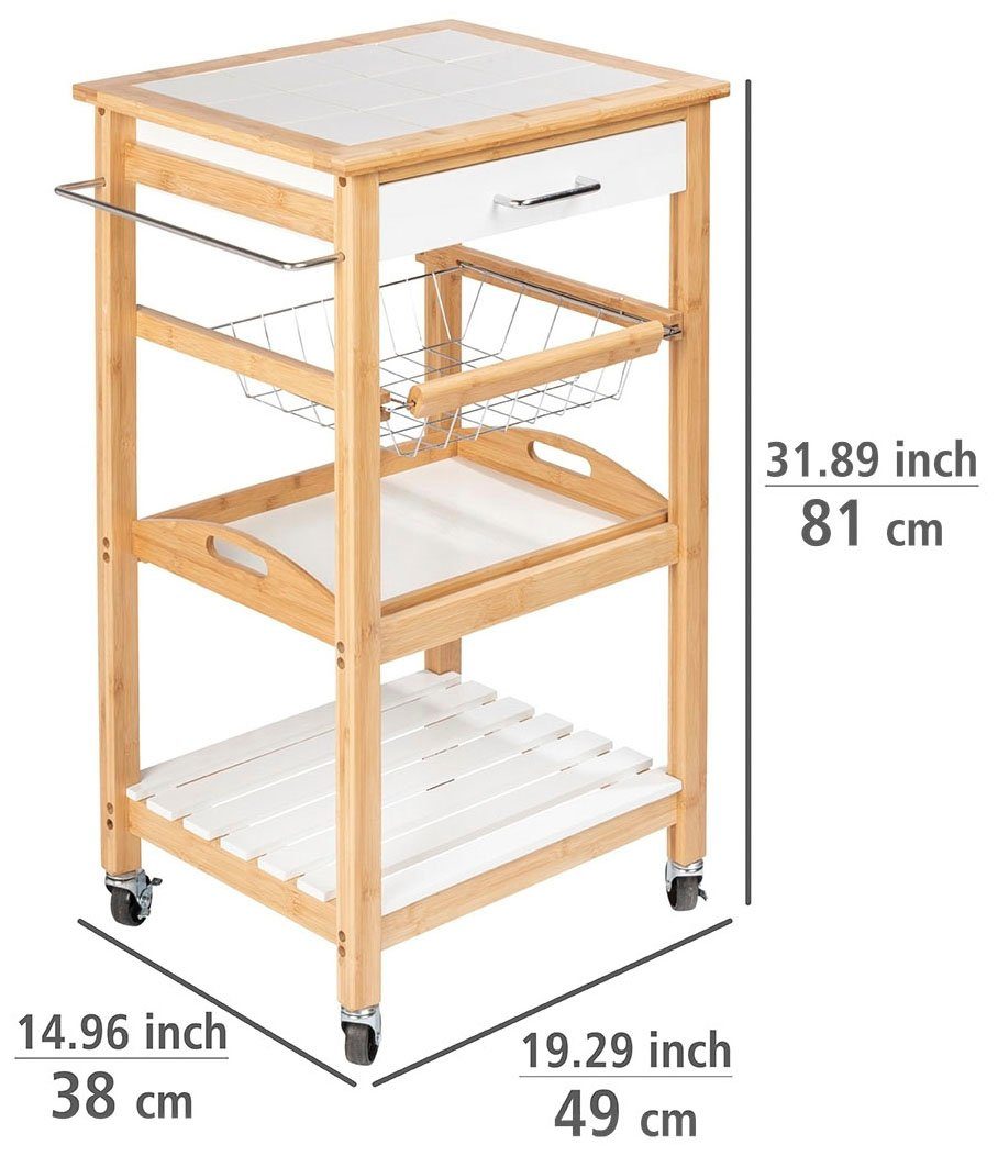 WENKO Pakketwagen Finja 3 plateaus, 1 ophangmogelijkheid, 1 mand, 1 lade