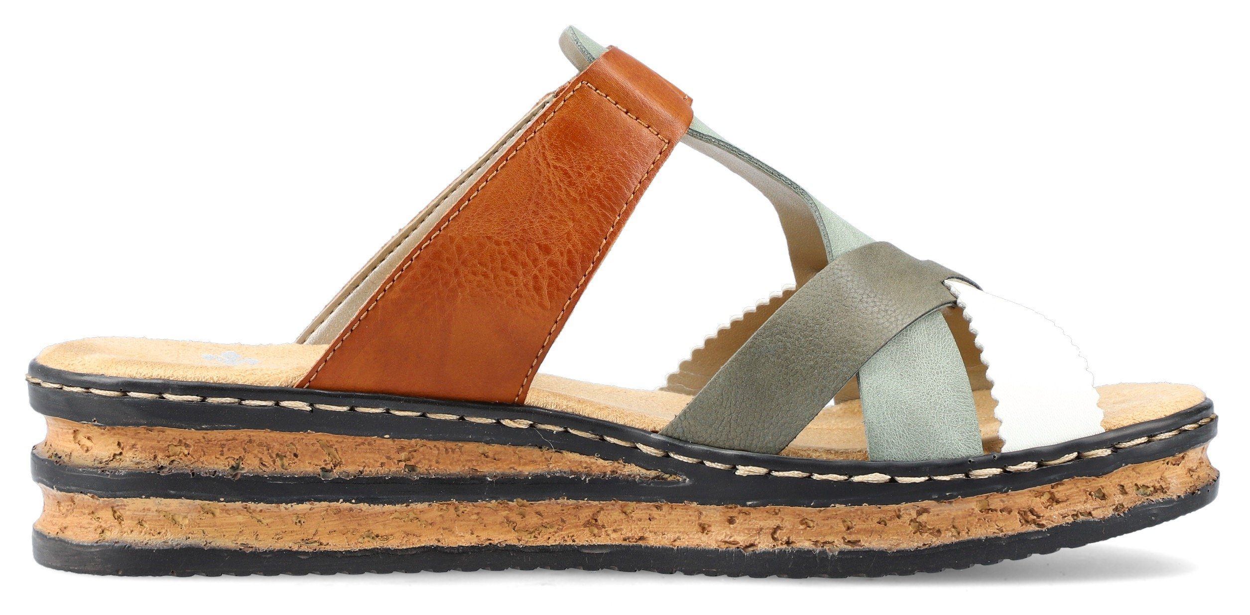 Rieker Slippers sleehak, zomerschoen, pantoffels met praktisch klittenband