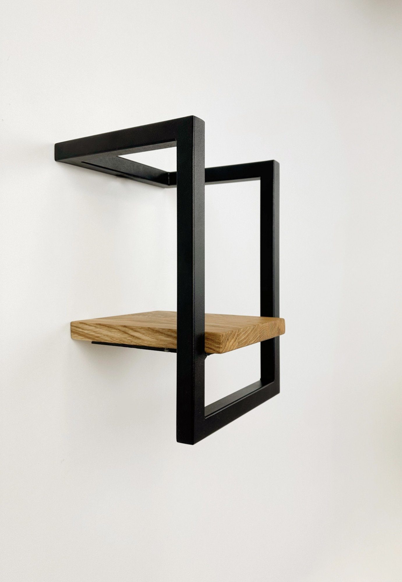 andas Wandplank Borken, rek, plank, wandplank Gemaakt van metaal met massief eiken planken