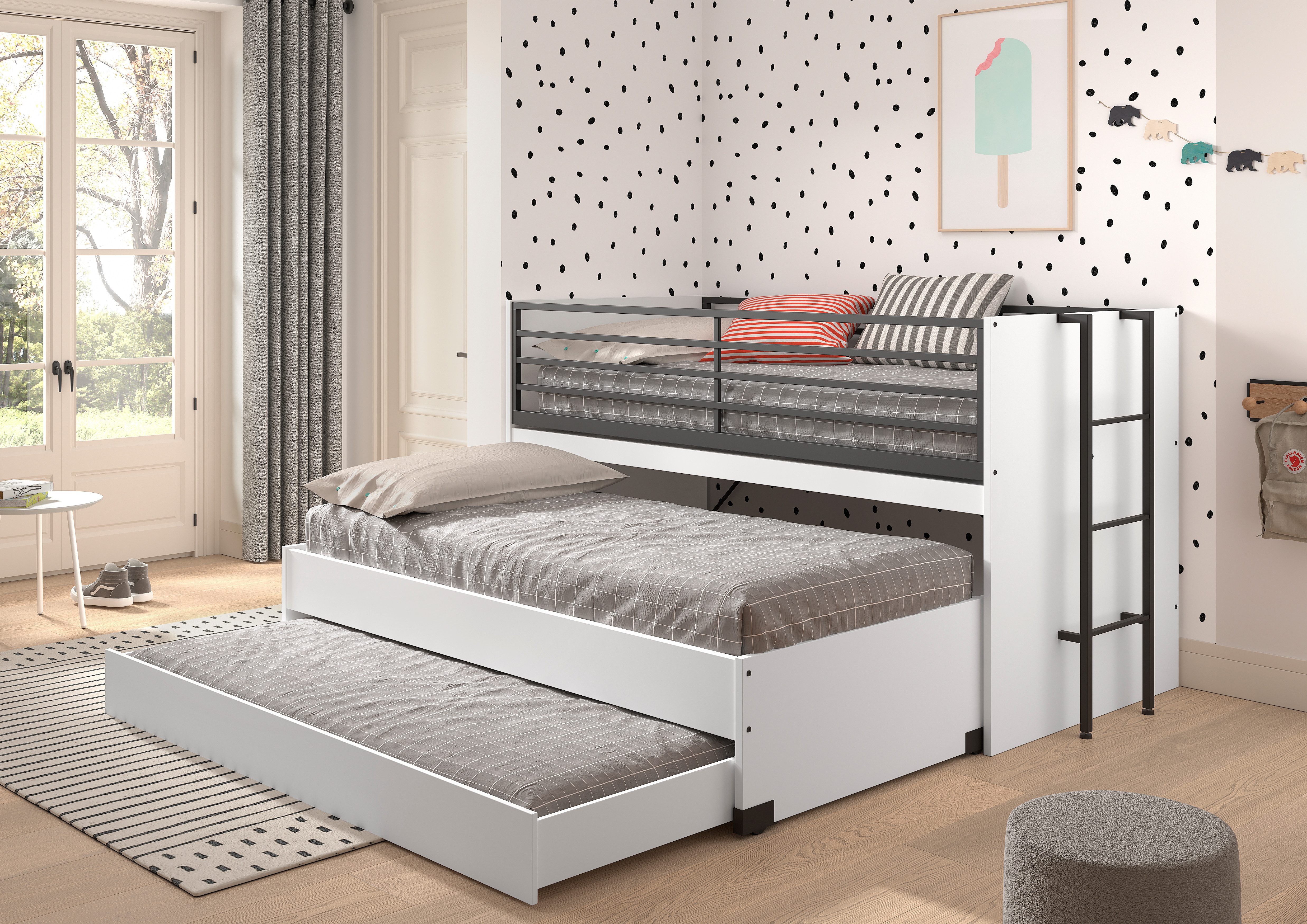 Home affaire Stapelbed voor kleine ruimtes, 2 ligplaatsen, bedlade, inclusief bureau, decor