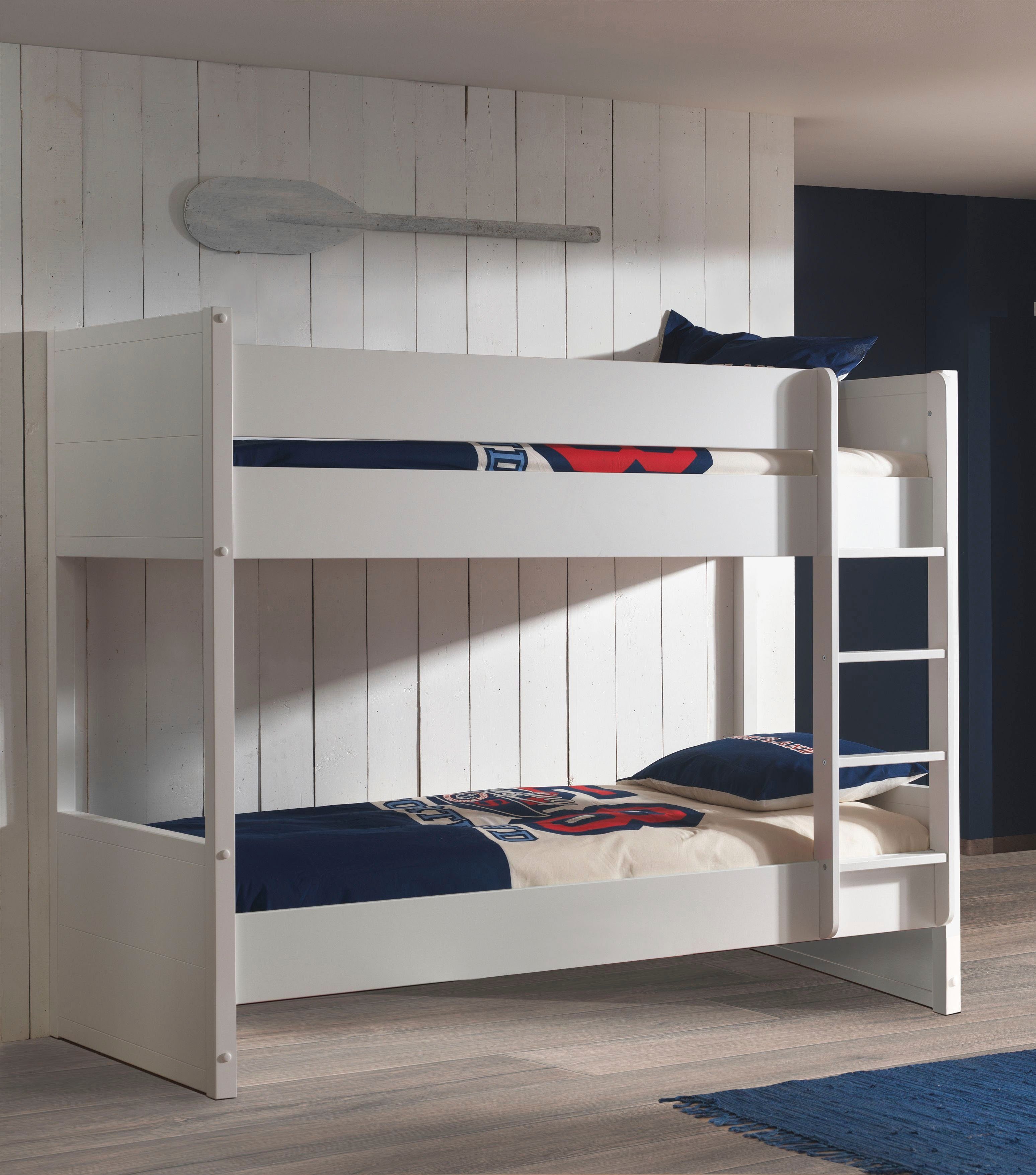 Vipack Stapelbed in rechtlijnige look, inclusief lattenrol, wit gelakt