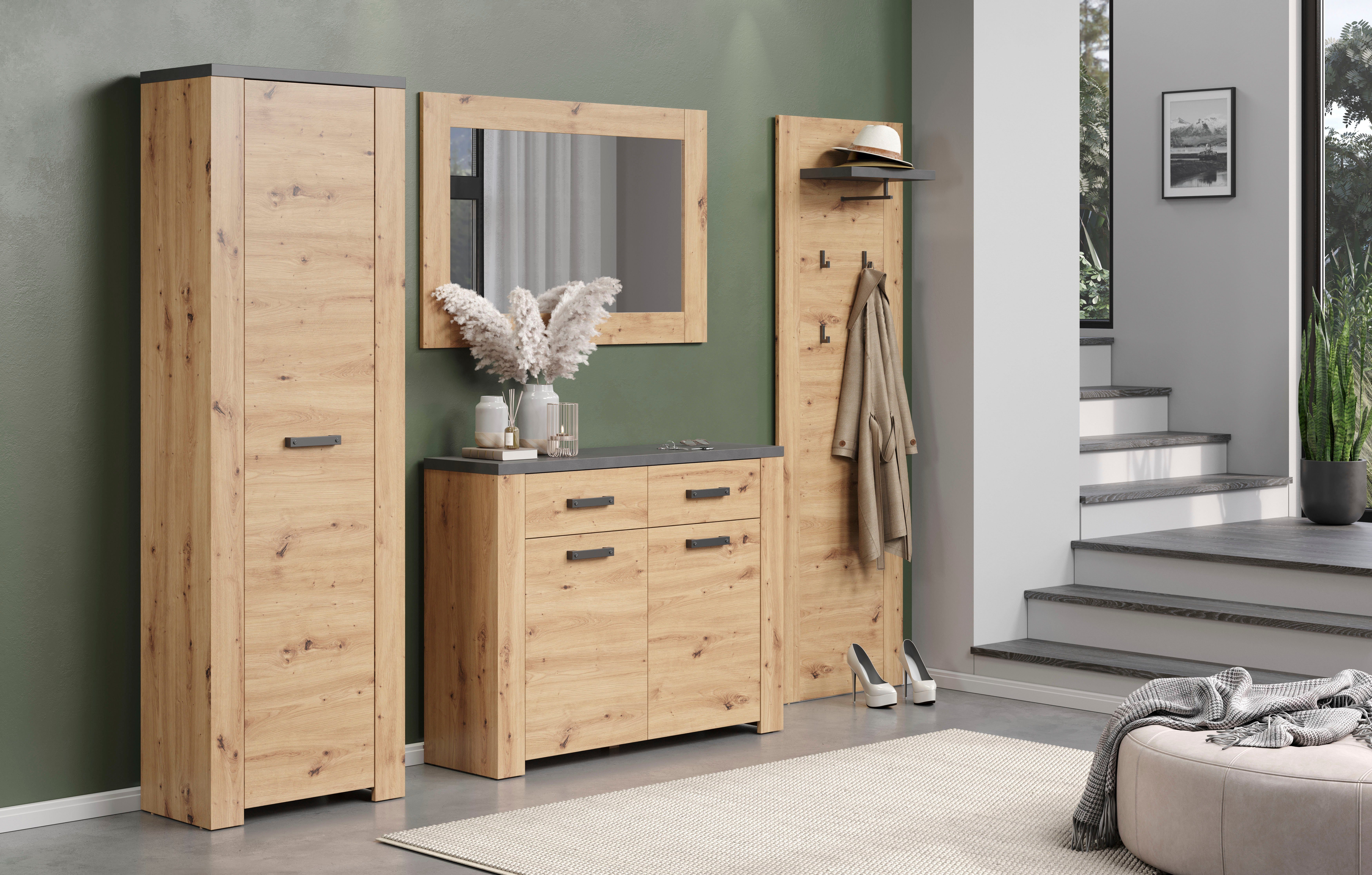 Home affaire Kast Ambres mat echt-hout-look, ca.-afm. bxh: 116x91 cm, lichtbruin, smal (1 stuk)