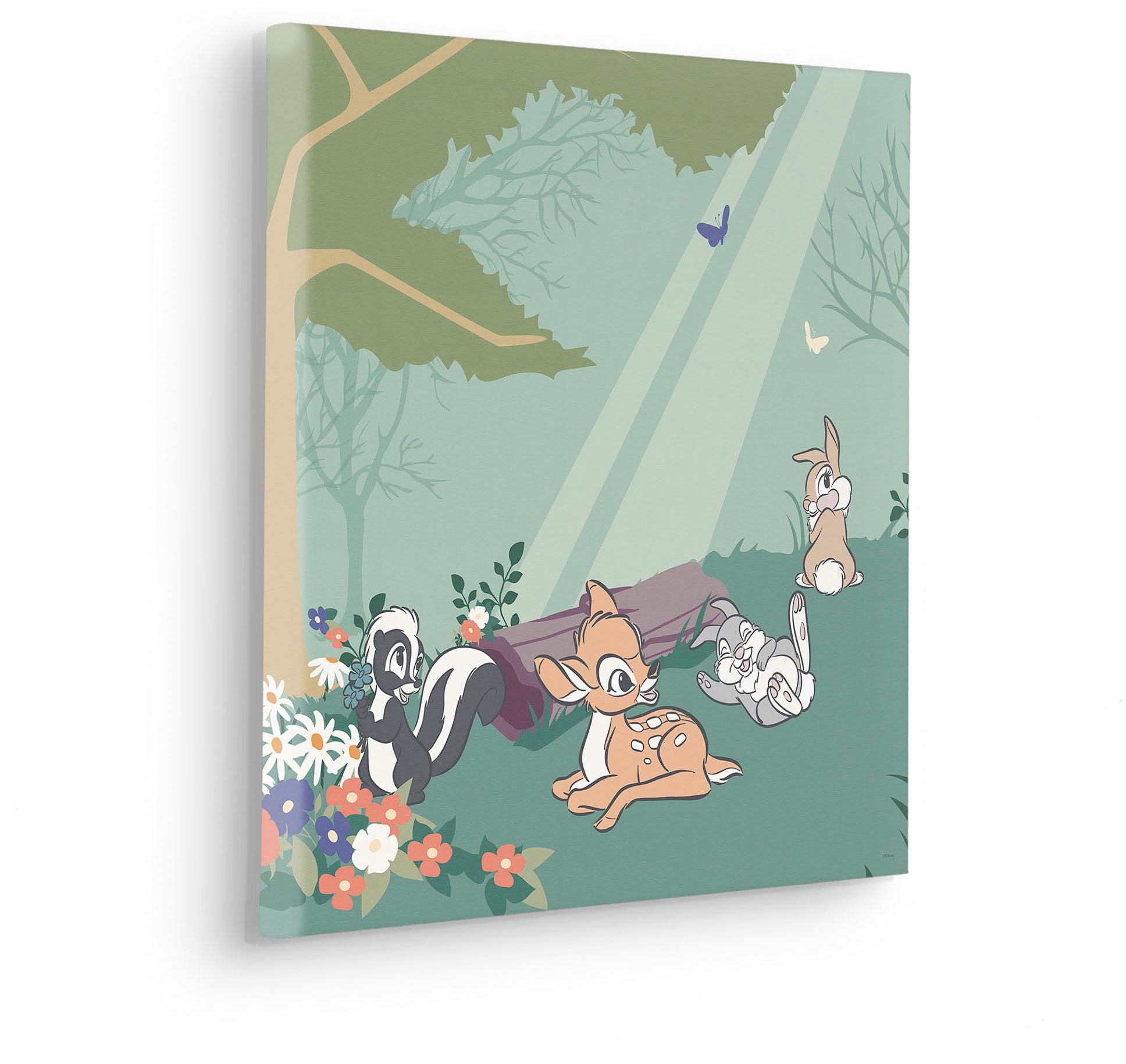 Komar Artprint op linnen Bambi Leven in het Bos - Afmeting 40 x 40 cm Canvasdoek met echt houten frame, kinderkamer (1 stuk)