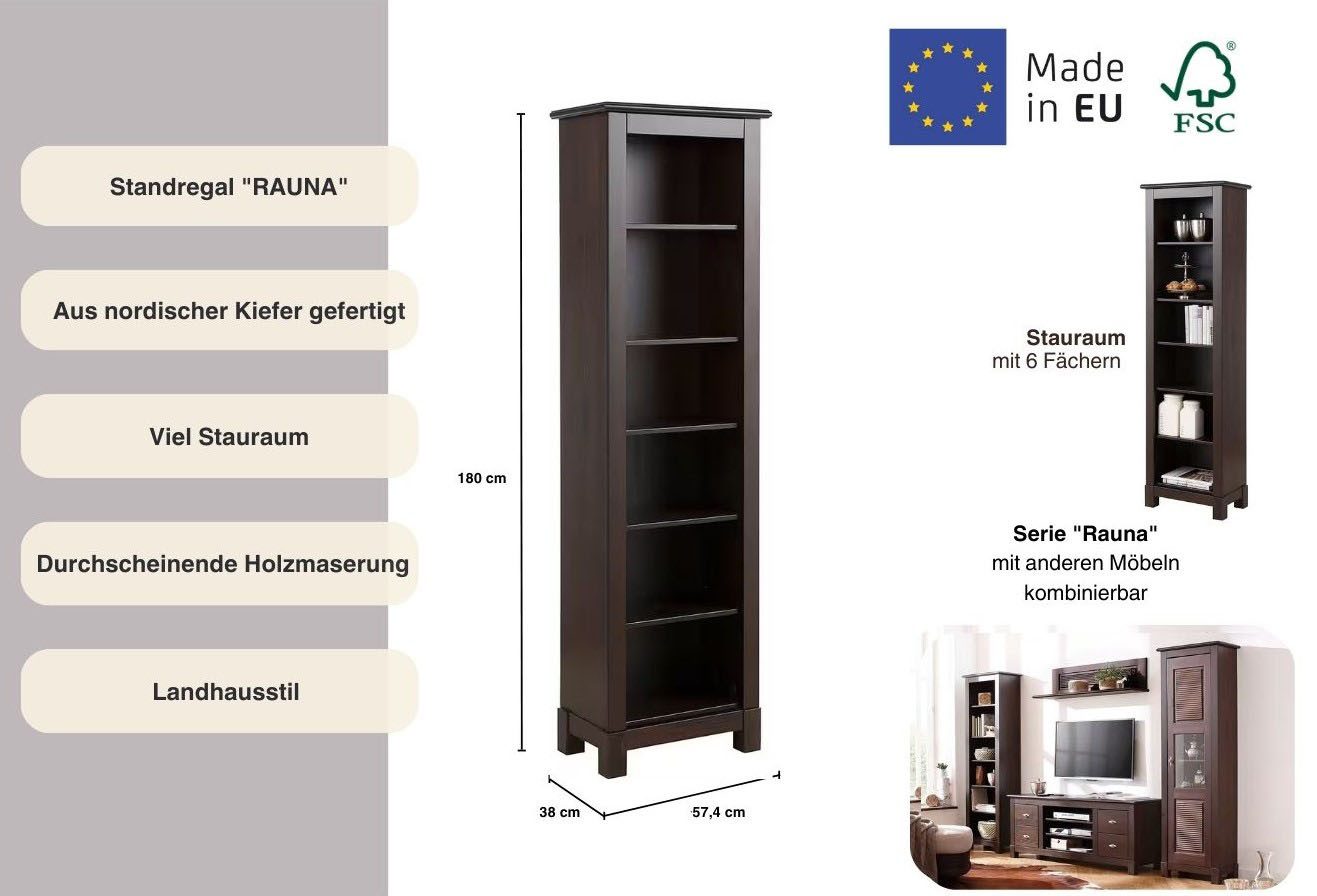 Home affaire Staand rek Rauna Hoogte 180 cm, van massief grenen