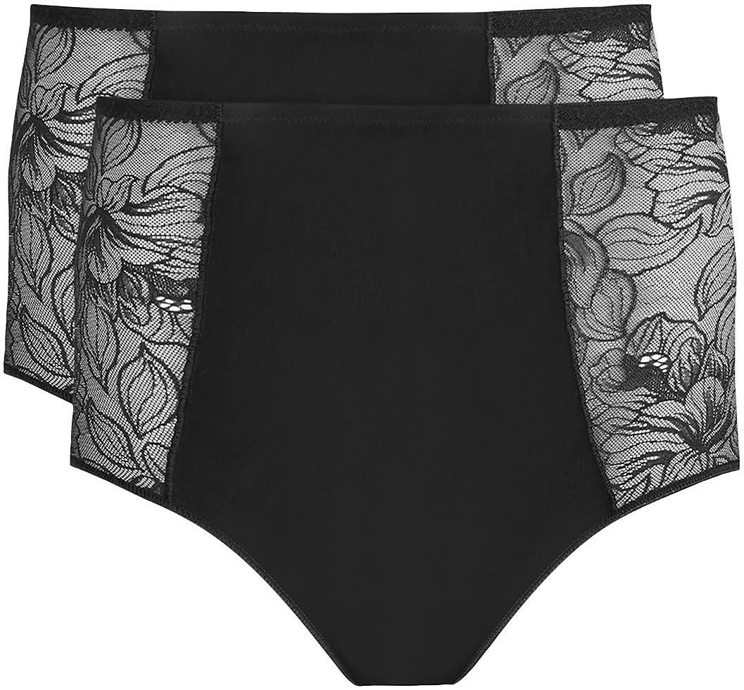 Nina Von C. High-waist-slip "Cotton Shape" met zij-inzetten van kant-tule (2 stuks, Set van 2)