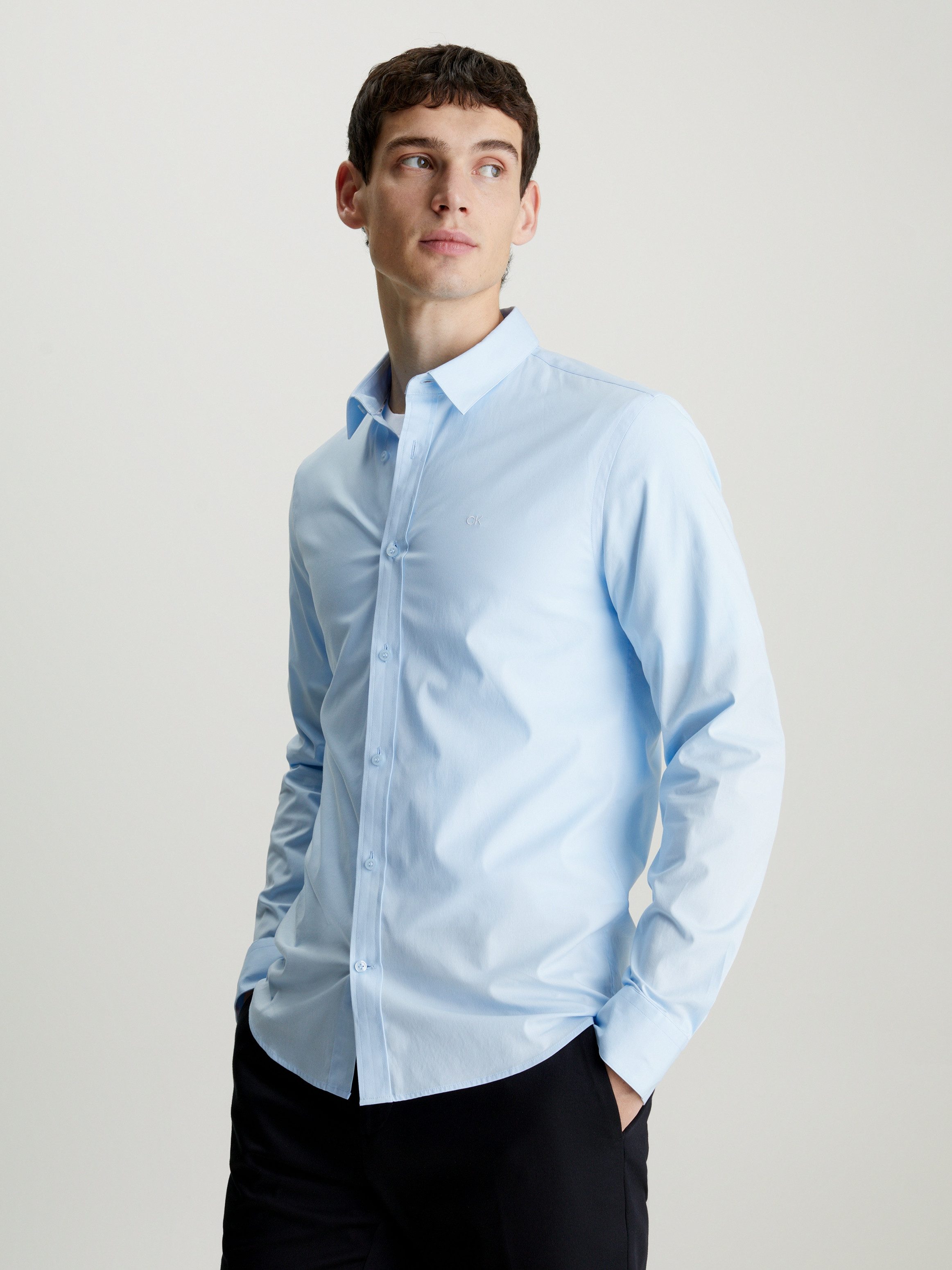 Calvin Klein Businessoverhemd STRETCH POPLIN SLIM SHIRT met calvin klein-logo op de borst