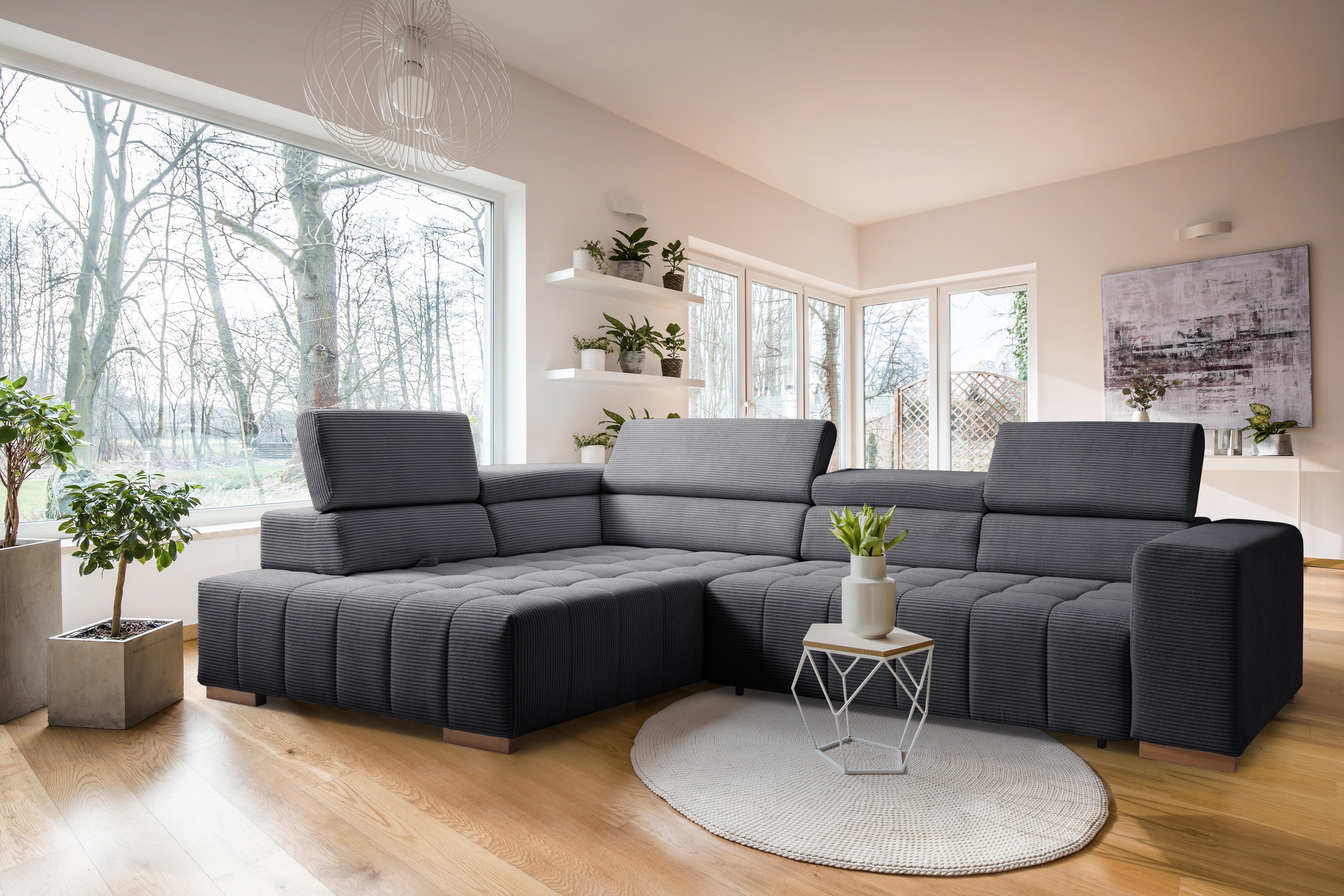 exxpo - sofa fashion Hoekbank Elianos, hoog zitcomfort, verfijnde kruisstepping in de zitting, L-vorm