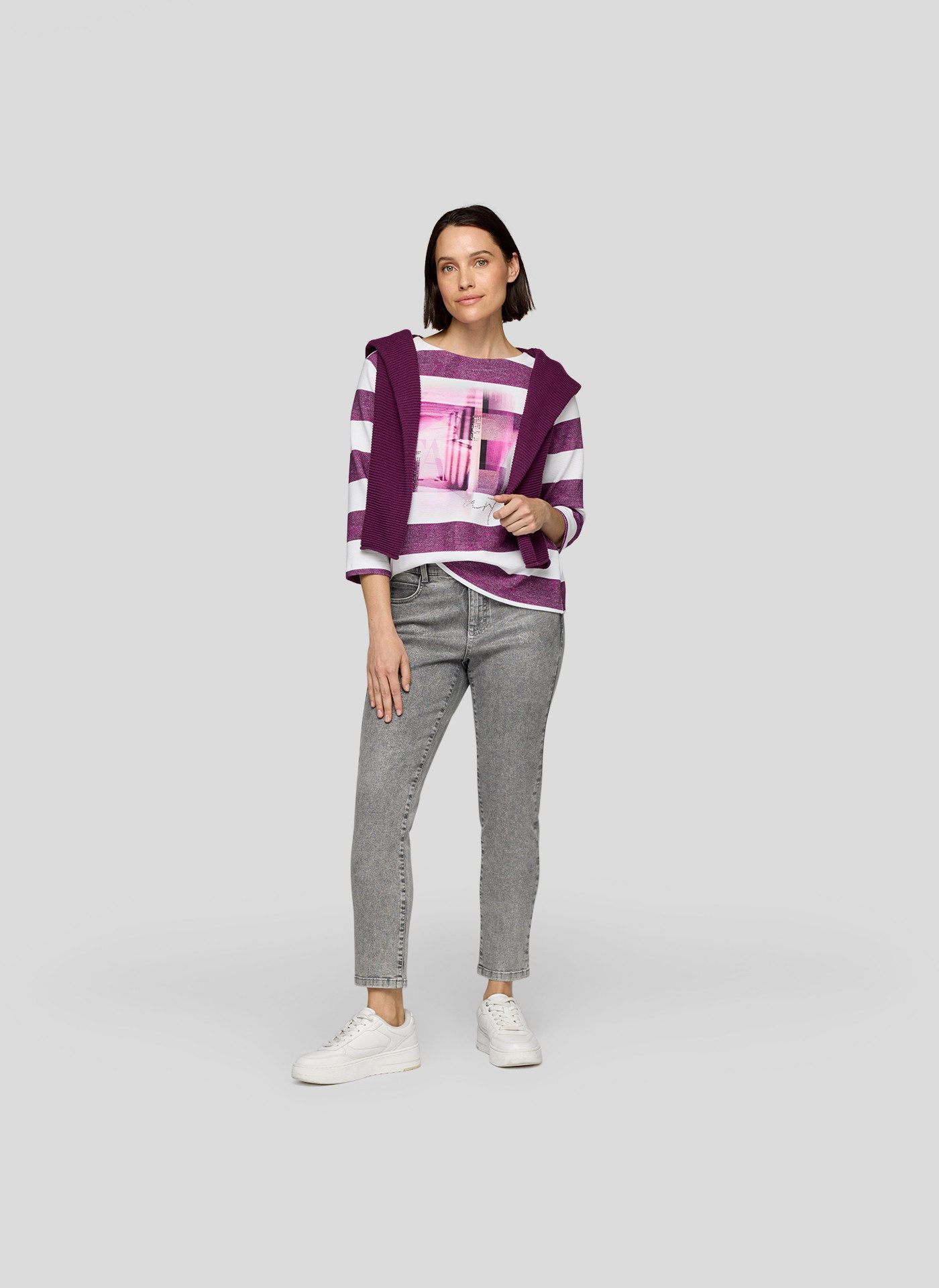Rabe Shirt met 3/4 mouwen in streepdesign en met print