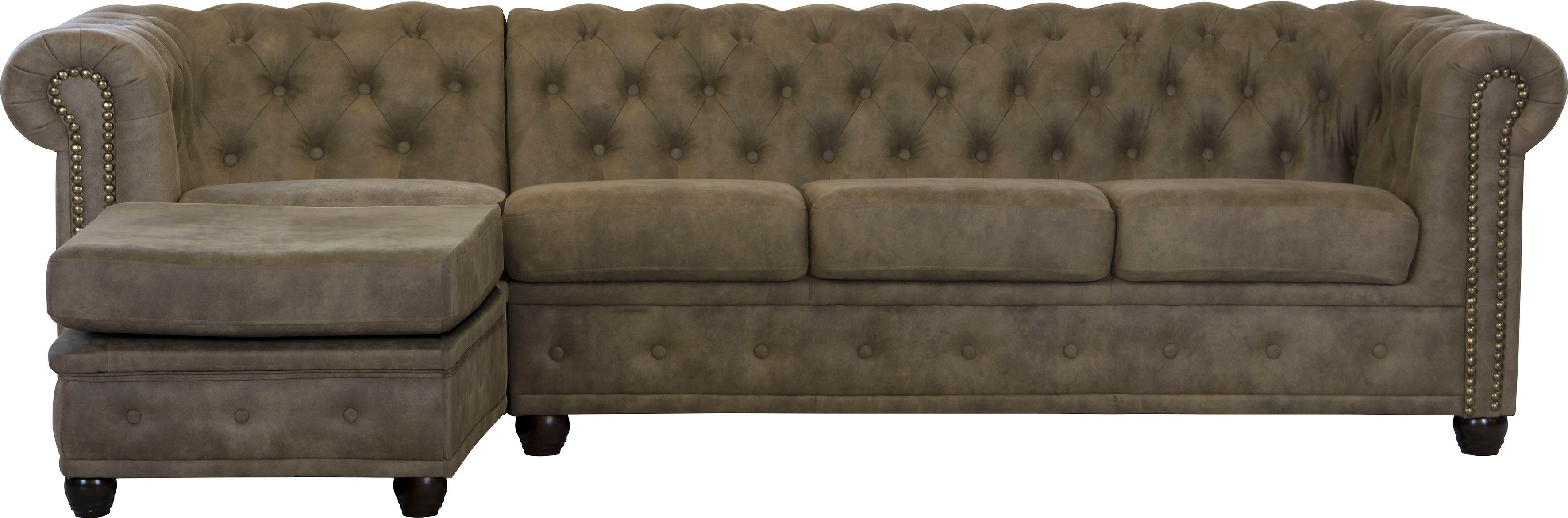 Home affaire Chesterfield-bank Rysum L-vorm Chesterfield-look met afsluitende ottomane