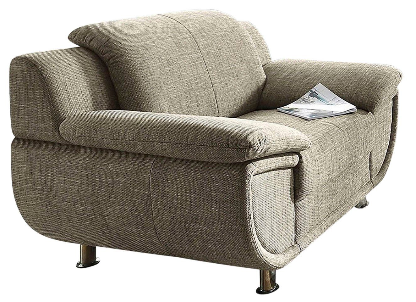 TRENDMANUFAKTUR Fauteuil Rondo, breedte 121 cm, brede armleuningen, chromen poten
