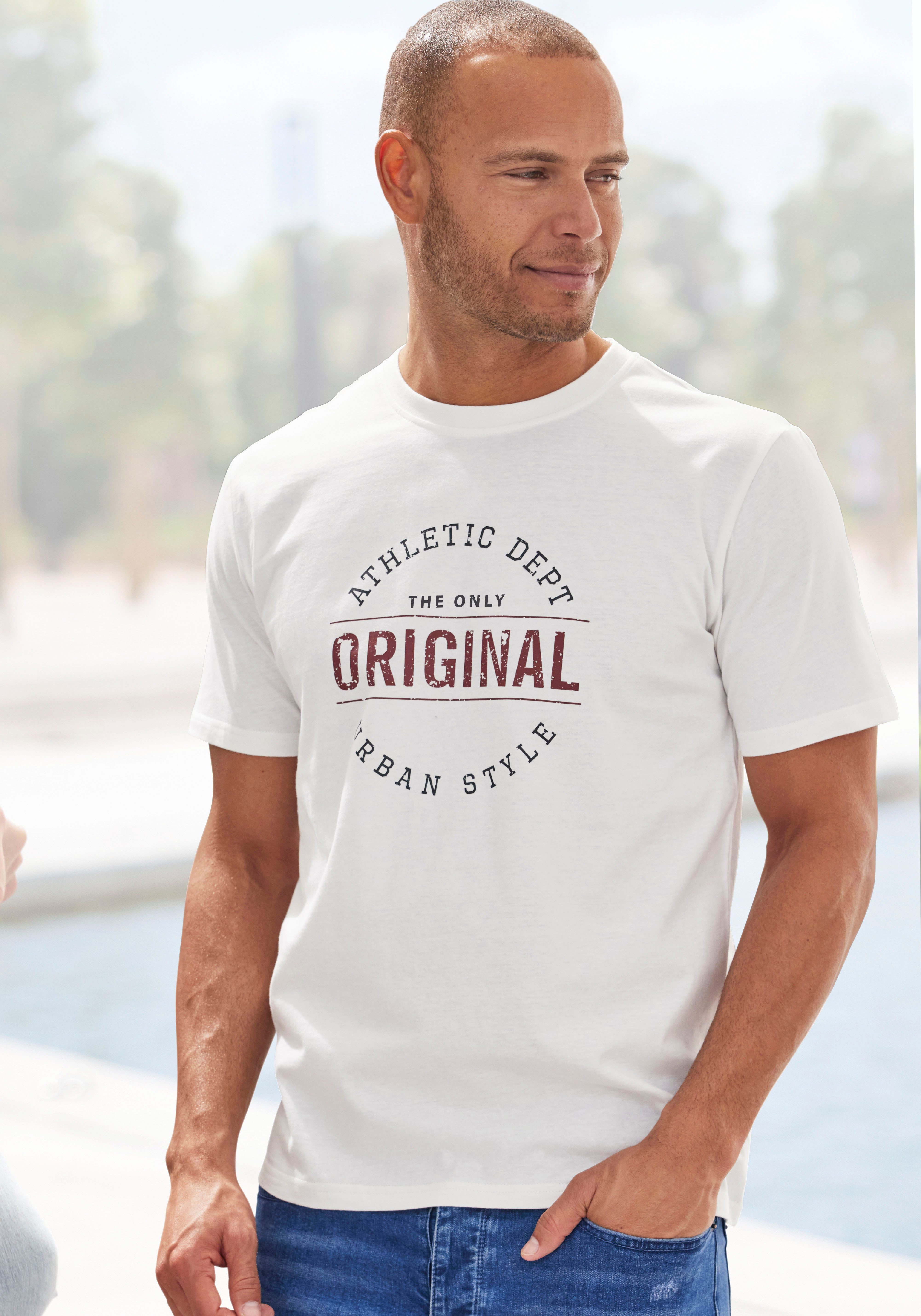 John Devin T-shirt Regular fit Korte mouw, vrijetijdsshirt met ronde hals, voorprint, 100% katoen heren t-shirts maat XXXL (64/66) wit