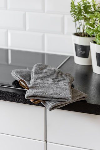 WENKO Ovenwanten Model Ada Stripes met katoenen binnenkant, 1 paar, grijs (set, 2-delig)
