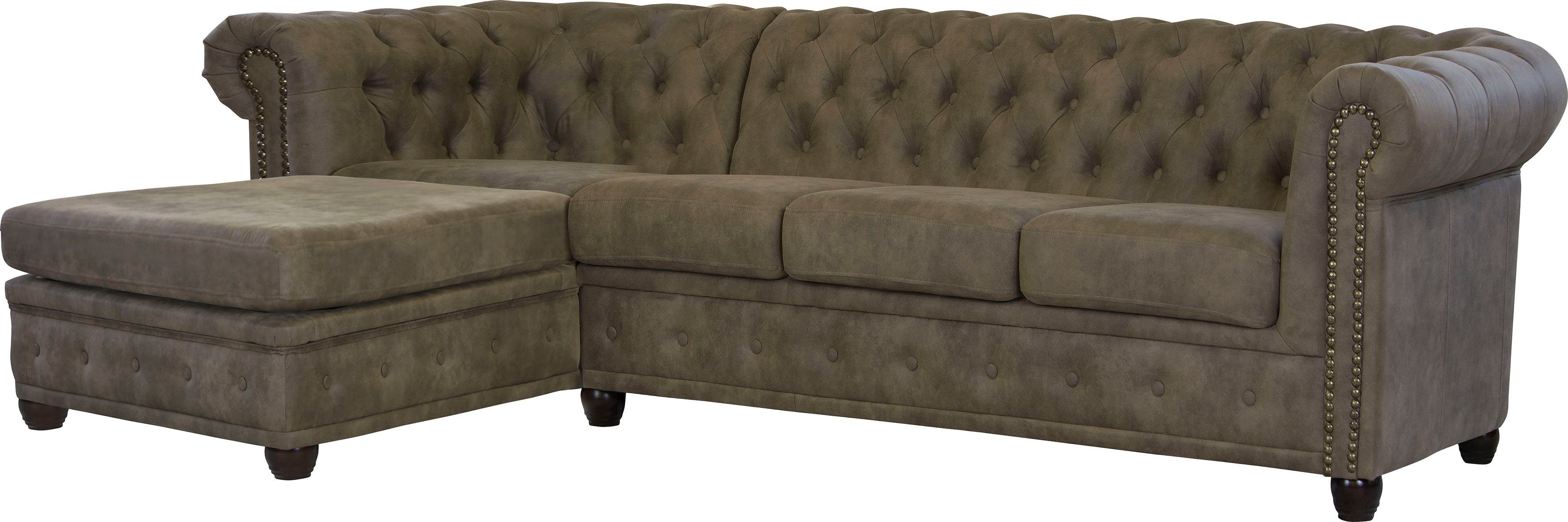 Home affaire Chesterfield-bank Rysum L-vorm Chesterfield-look met afsluitende ottomane